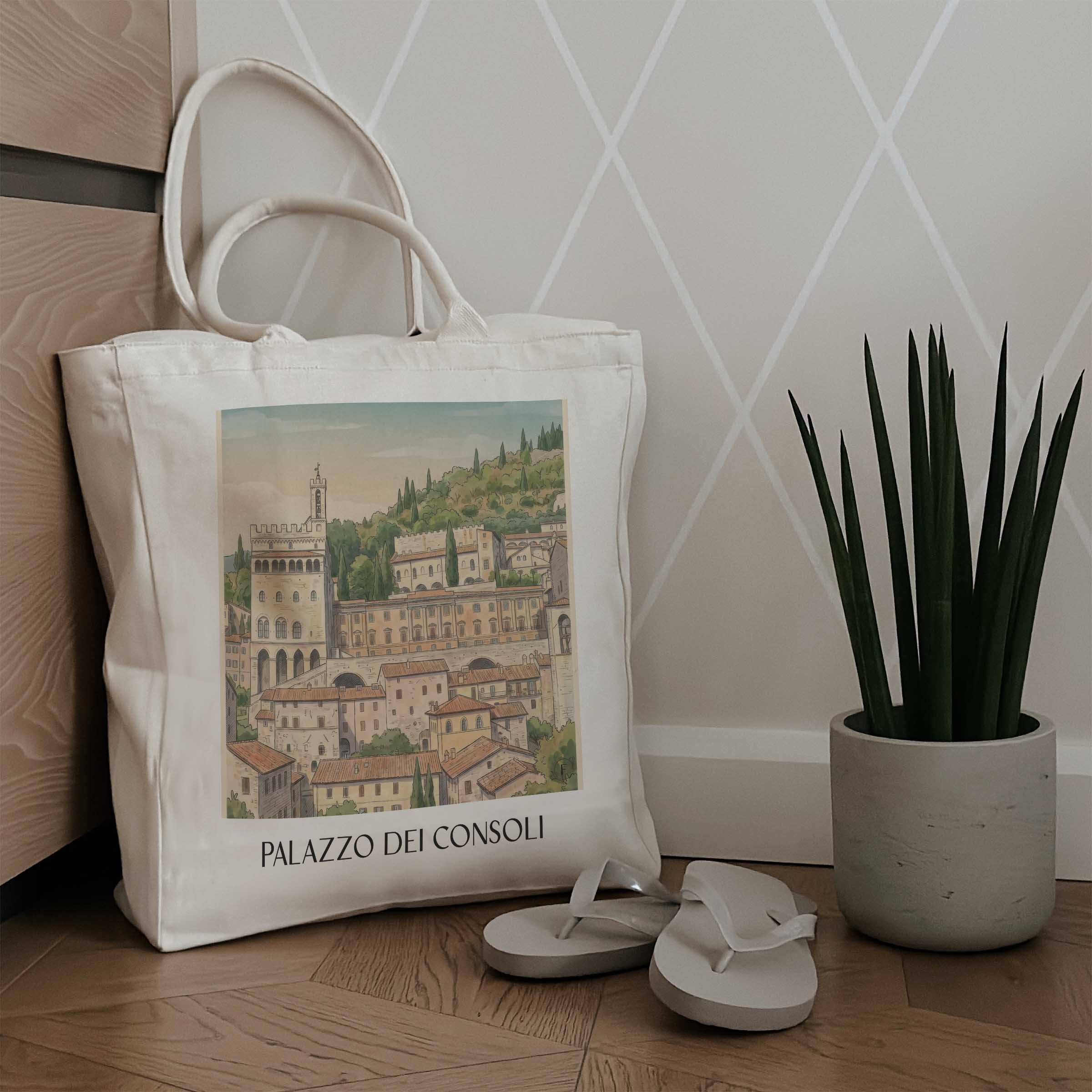 palazzo-dei-consoli-gubbio-italien-einkaufstasche-aquarell