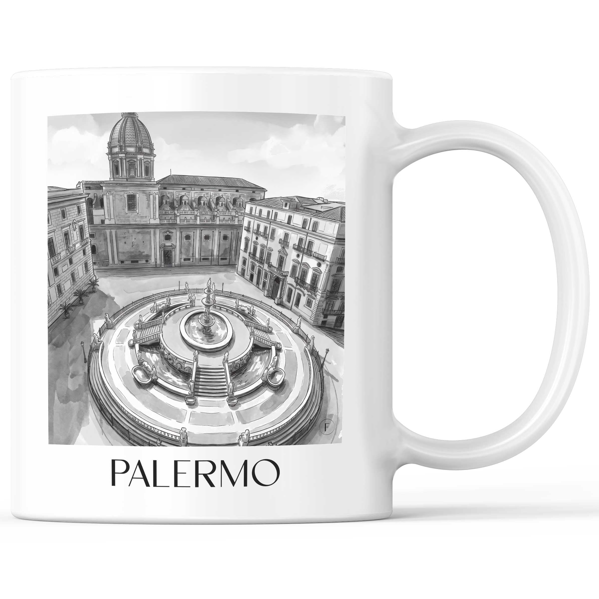 Palermo - Italien Becher - Kaffeetasse im Aquarell Schwarz-Weiß Stil - favplace