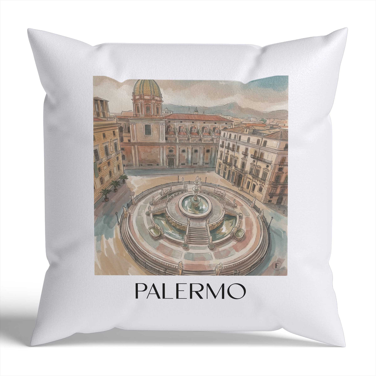 Palermo Kissenhülle - Zierkissen Bezug - Italien - Italien Kissen bzw. Kissenbezug im Aquarell Stil - favplace