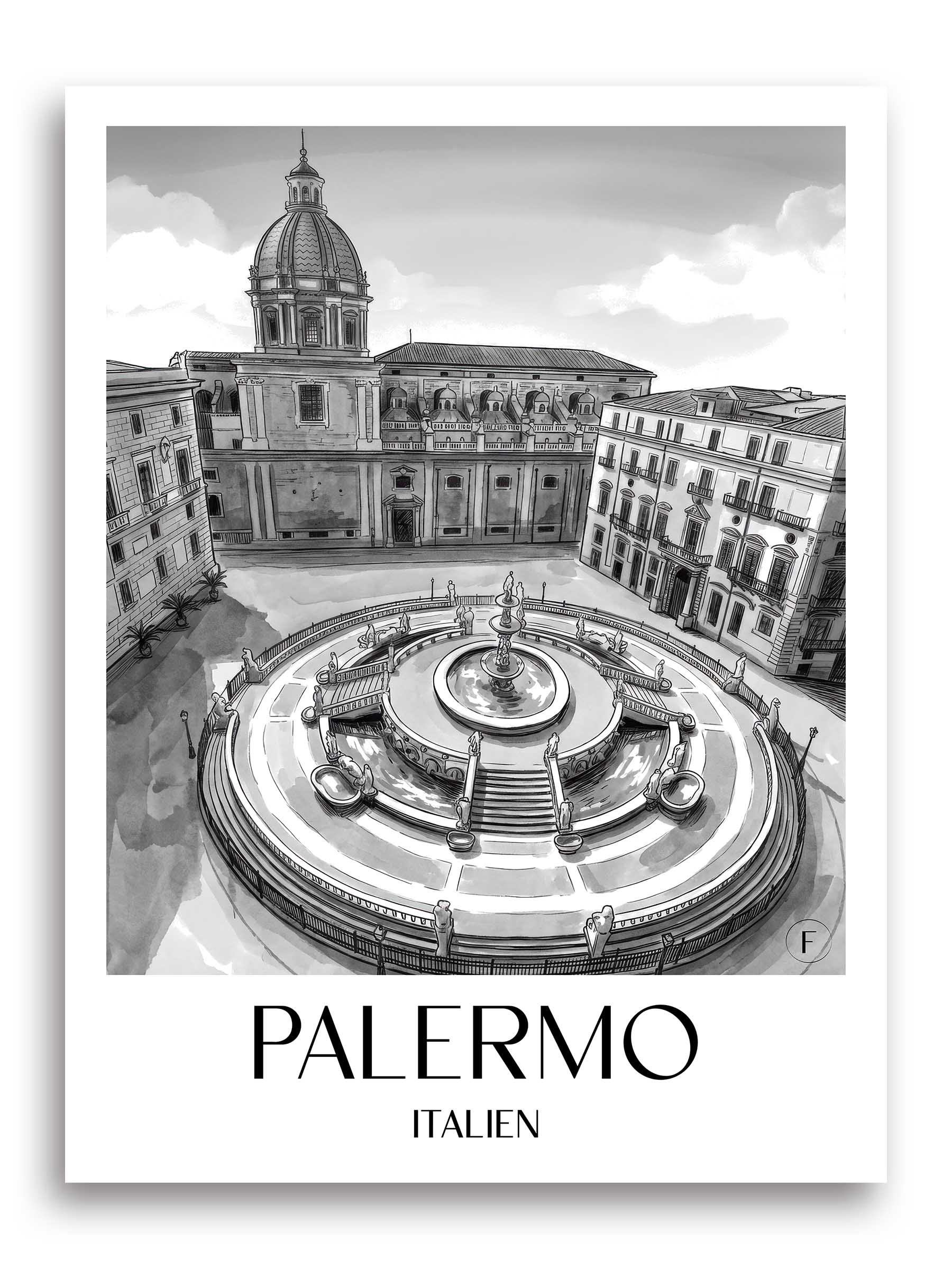 palermo-italien-poster-aquarell-schwarz-weiss