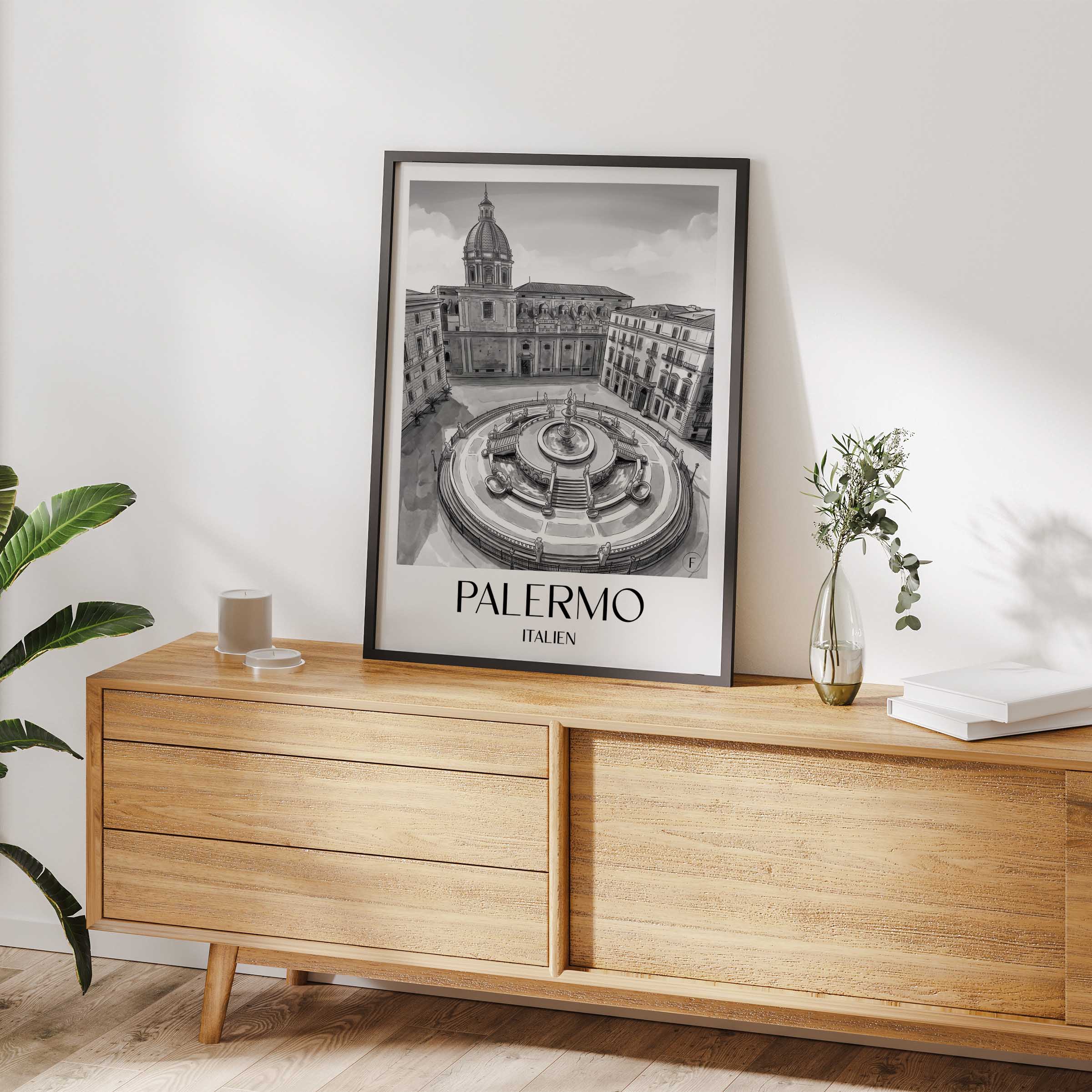 palermo-italien-poster-aquarell-schwarz-weiss