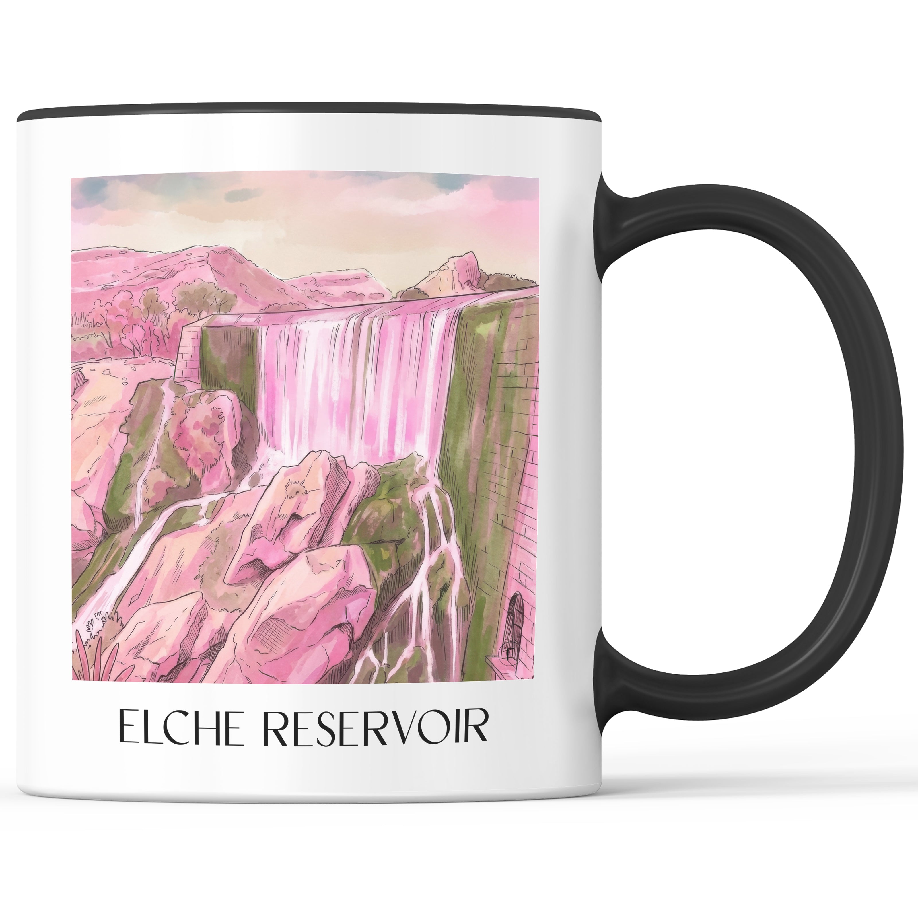 Pantano de Elche Kaffeebecher - Spanien - Spanien Becher - Kaffeetasse im Aquarell Pink Stil - favplace