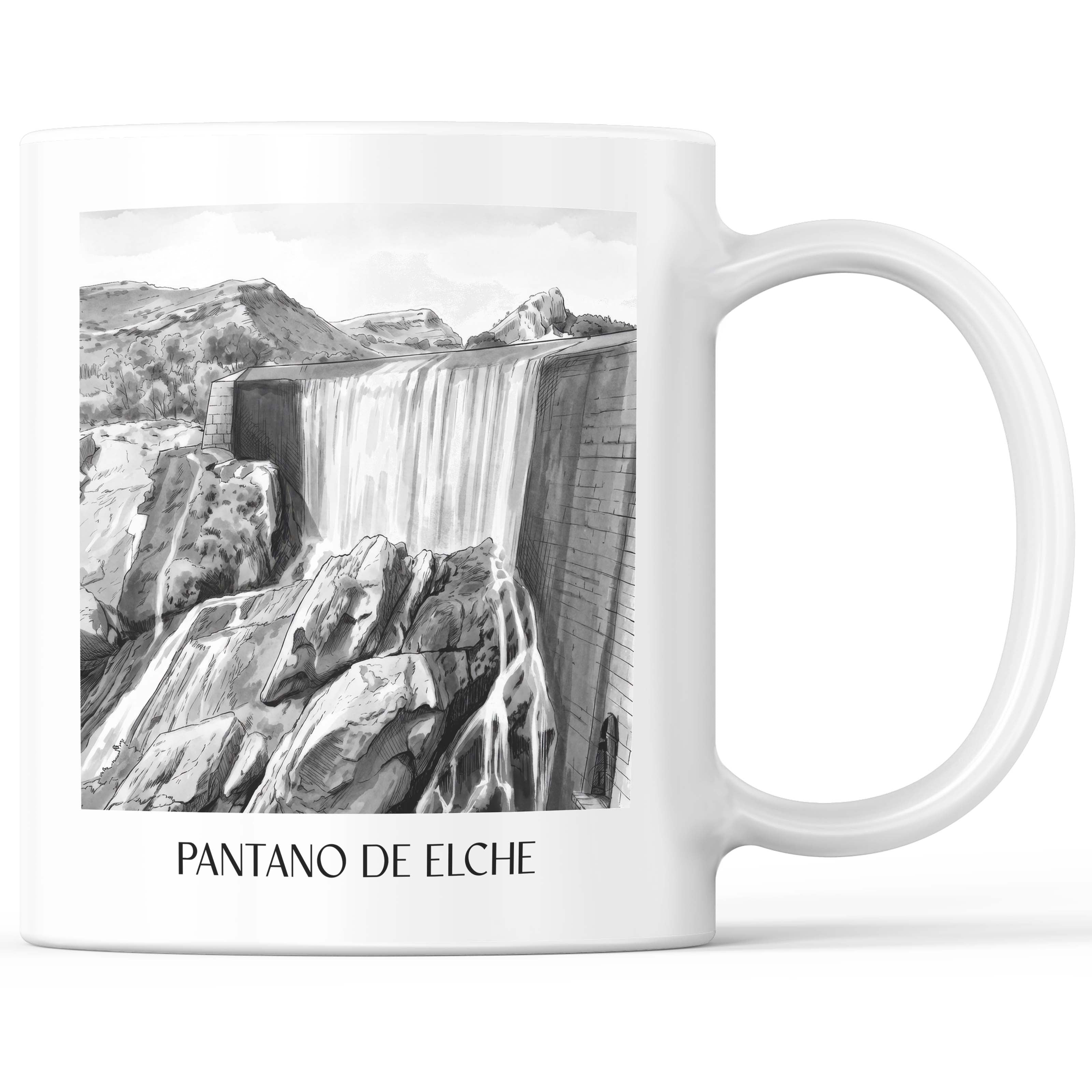 Pantano de Elche Kaffeebecher - Spanien - Spanien Becher - Kaffeetasse im Aquarell Schwarz-Weiß Stil - favplace