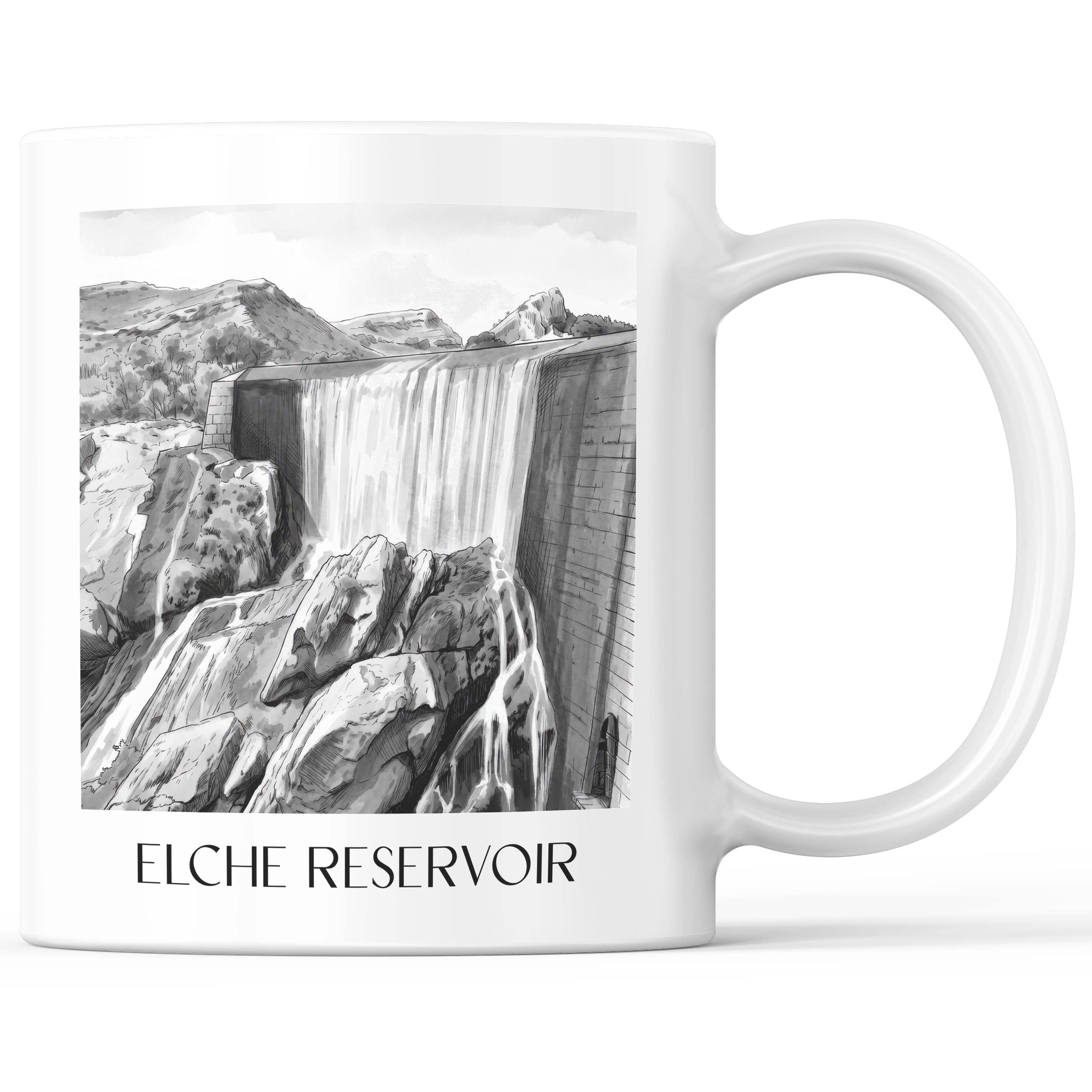 Pantano de Elche Kaffeebecher - Spanien - Spanien Becher - Kaffeetasse im Aquarell Schwarz-Weiß Stil - favplace