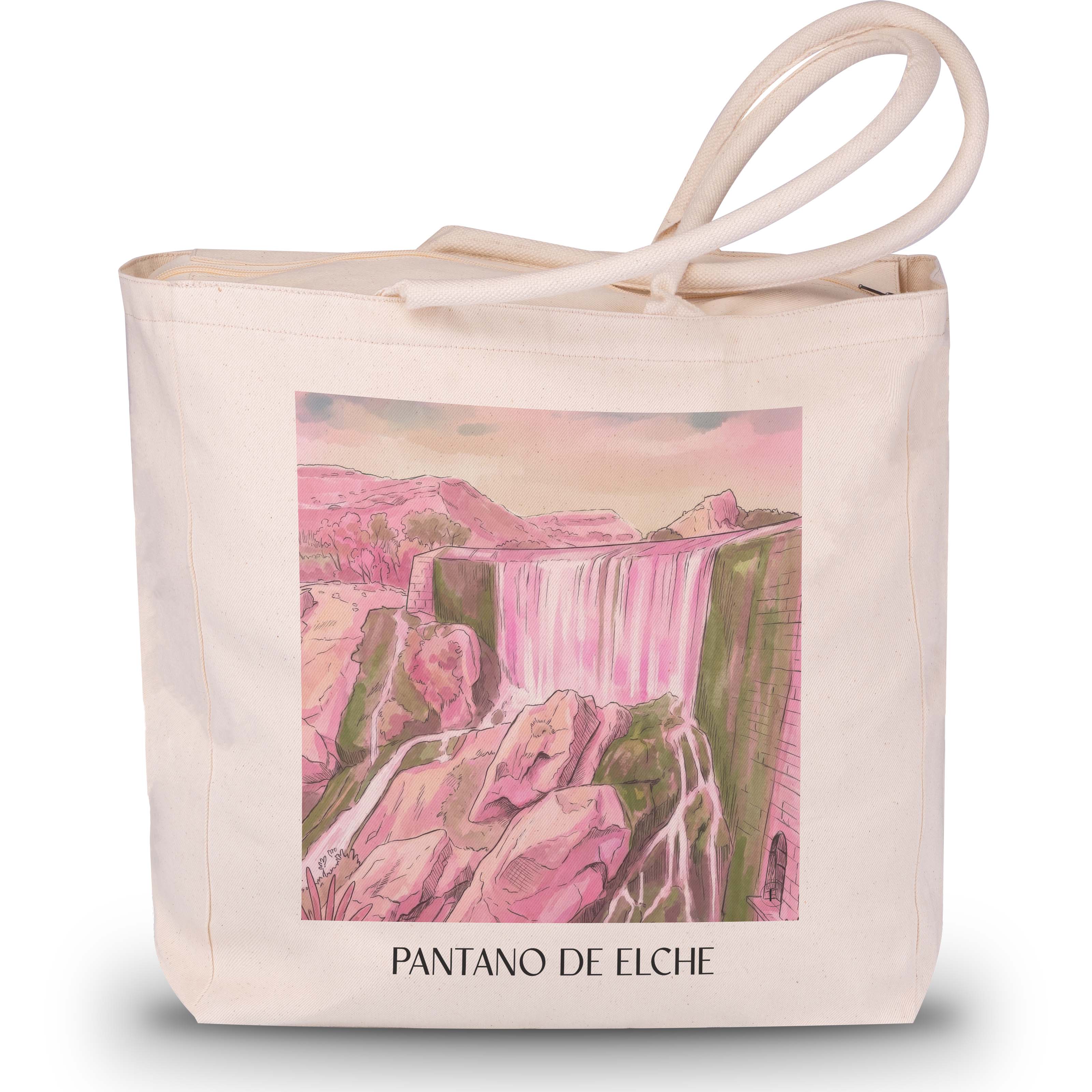 pantano-de-elche-spanien-spanien-einkaufstasche-aquarell-pink-rosa