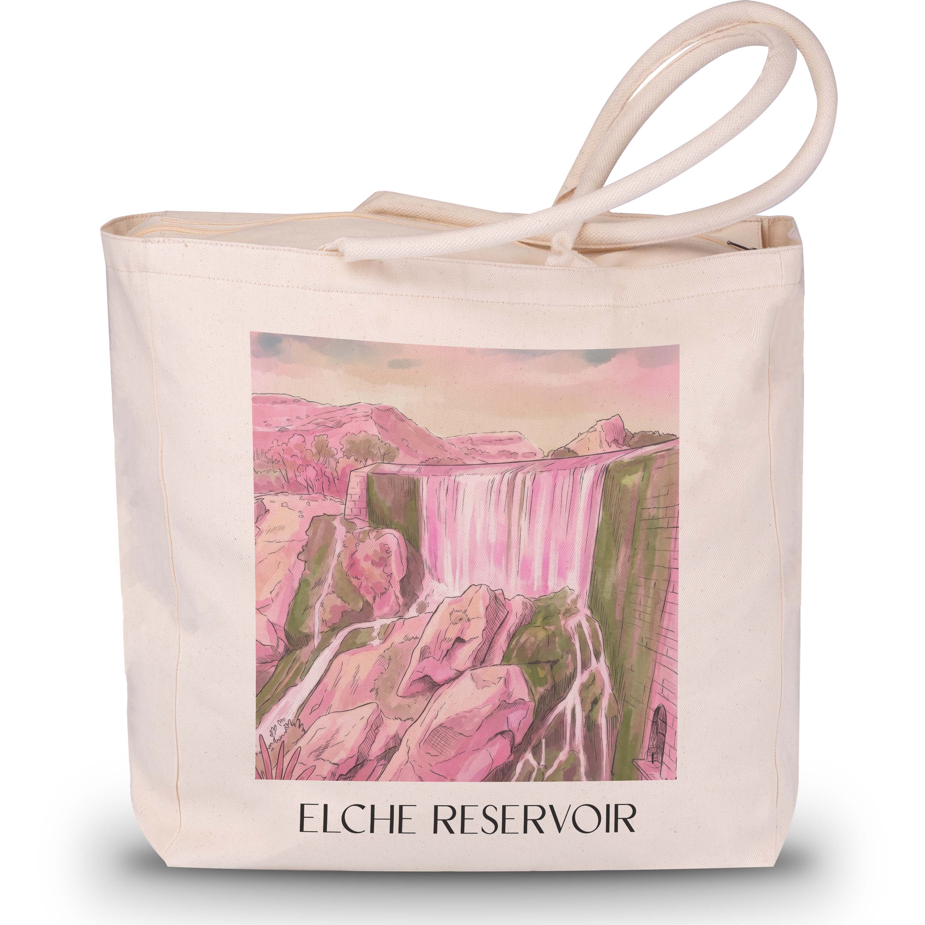Pantano de Elche Shopping Tasche - Spanien - Spanien Tote Bag - Einkaufstasche im Aquarell Pink Stil - favplace