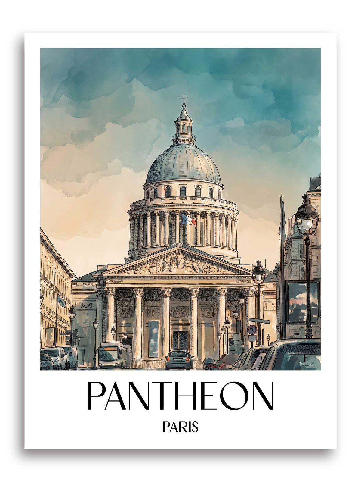 Panthéon Poster - Paris - Frankreich Kunstdruck - Aquarell von A4 bis A1