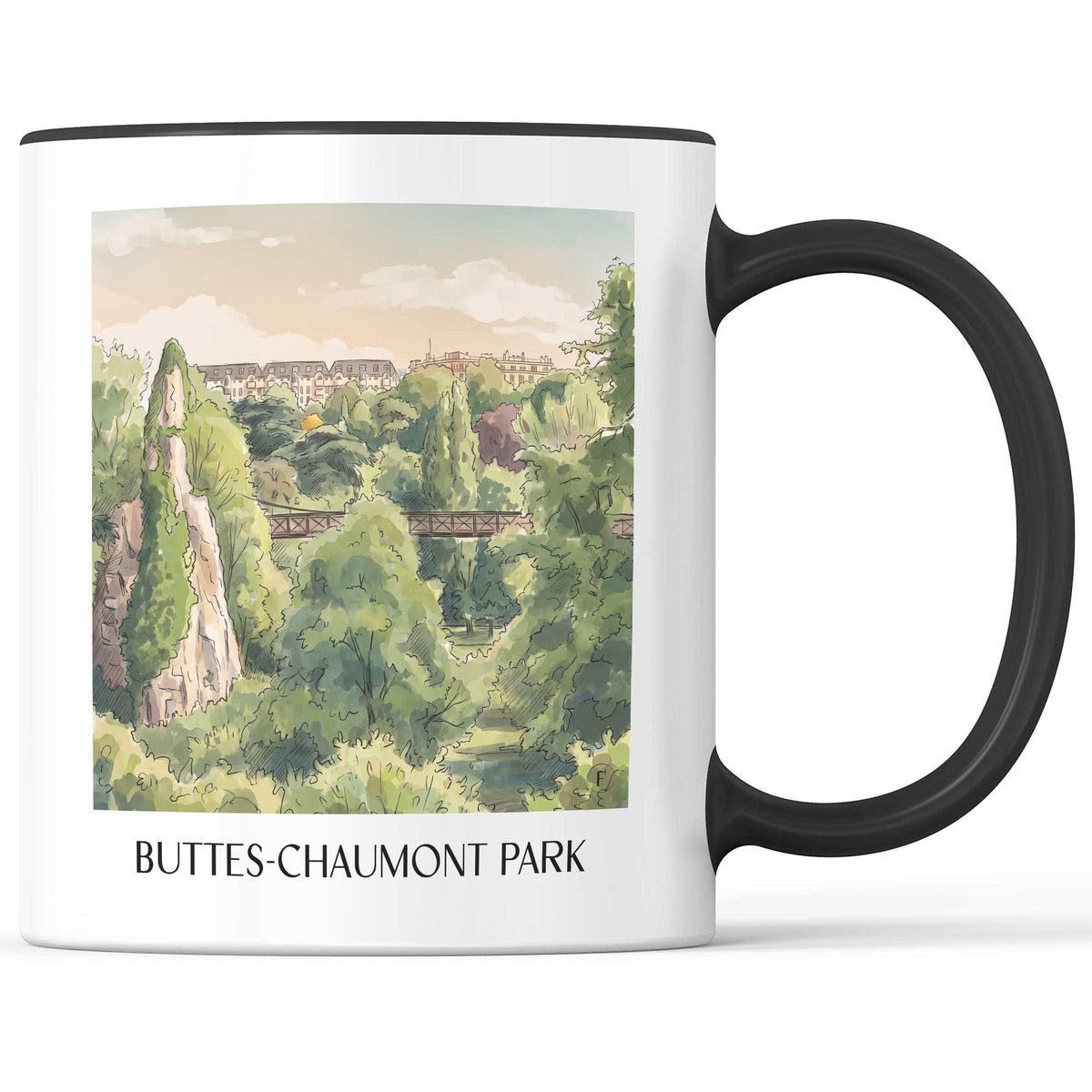 Parc des Buttes-Chaumont Kaffeebecher - Paris - Frankreich Becher - Kaffeetasse im Aquarell Stil