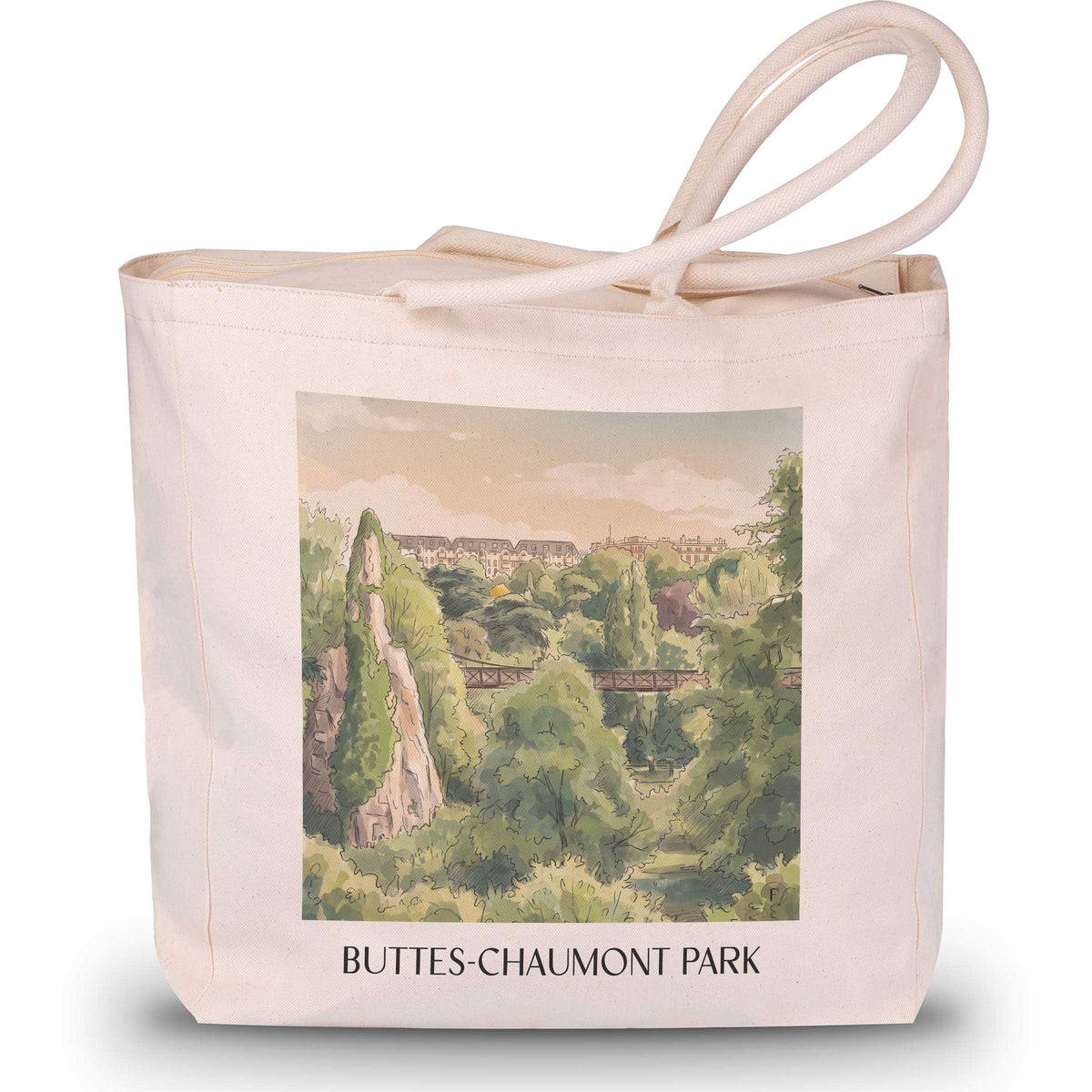 Parc des Buttes-Chaumont Shopping Tasche - Paris - Frankreich Tote Bag - Einkaufstasche im Aquarell Stil - favplace