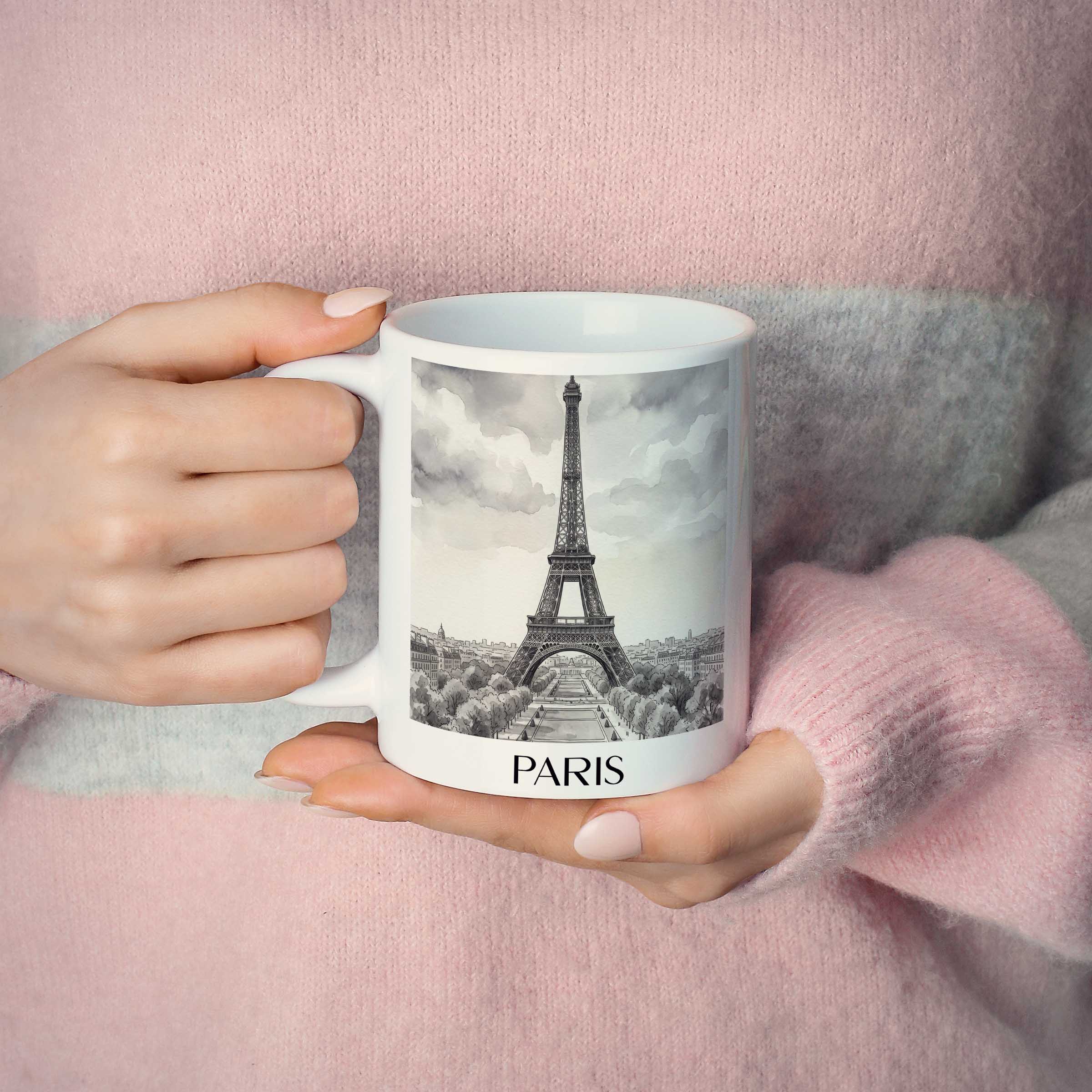 paris-frankreich-kaffeebecher-aquarell-schwarz-weiss