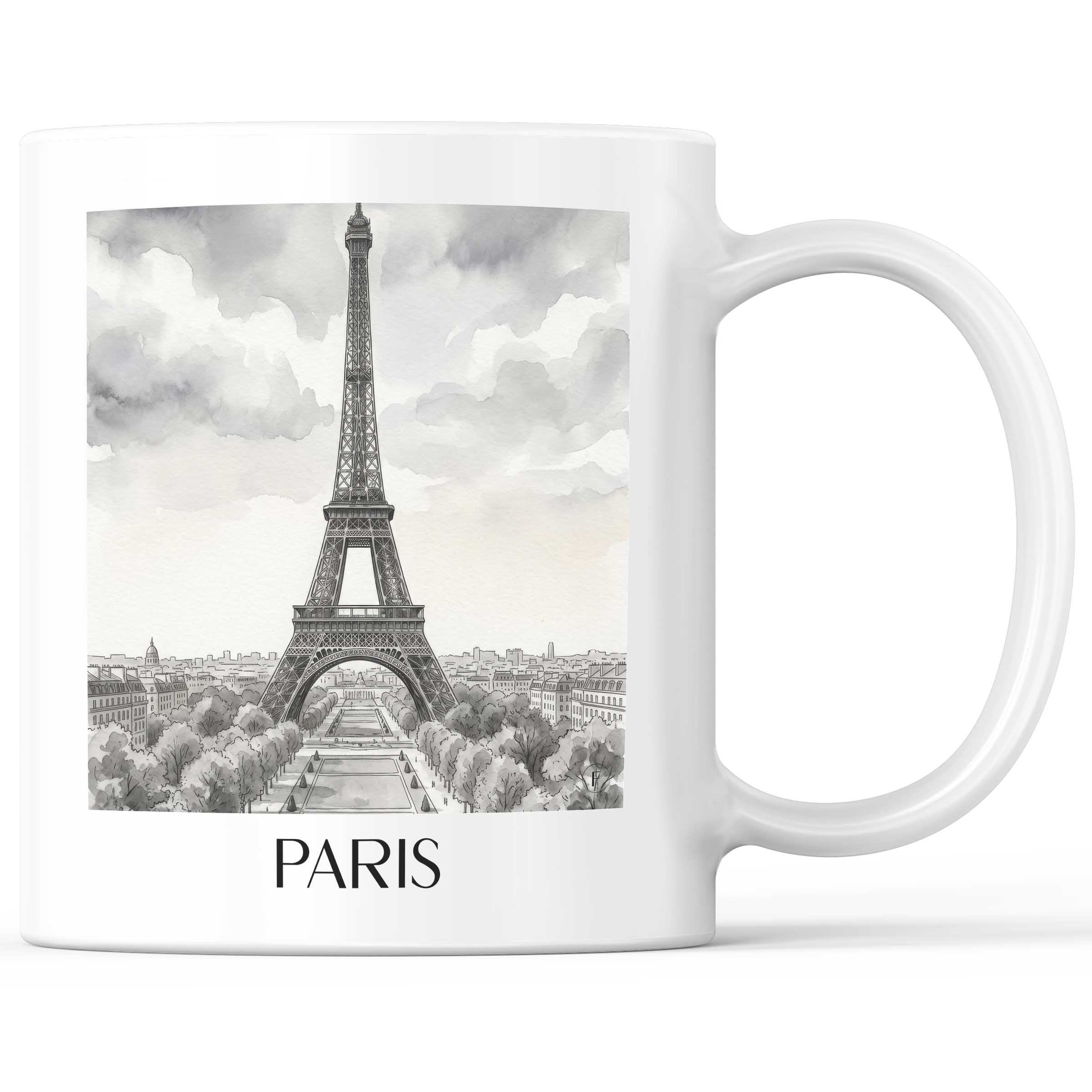 Paris - Frankreich Becher - Kaffeetasse im Aquarell Schwarz-Weiß Stil - favplace