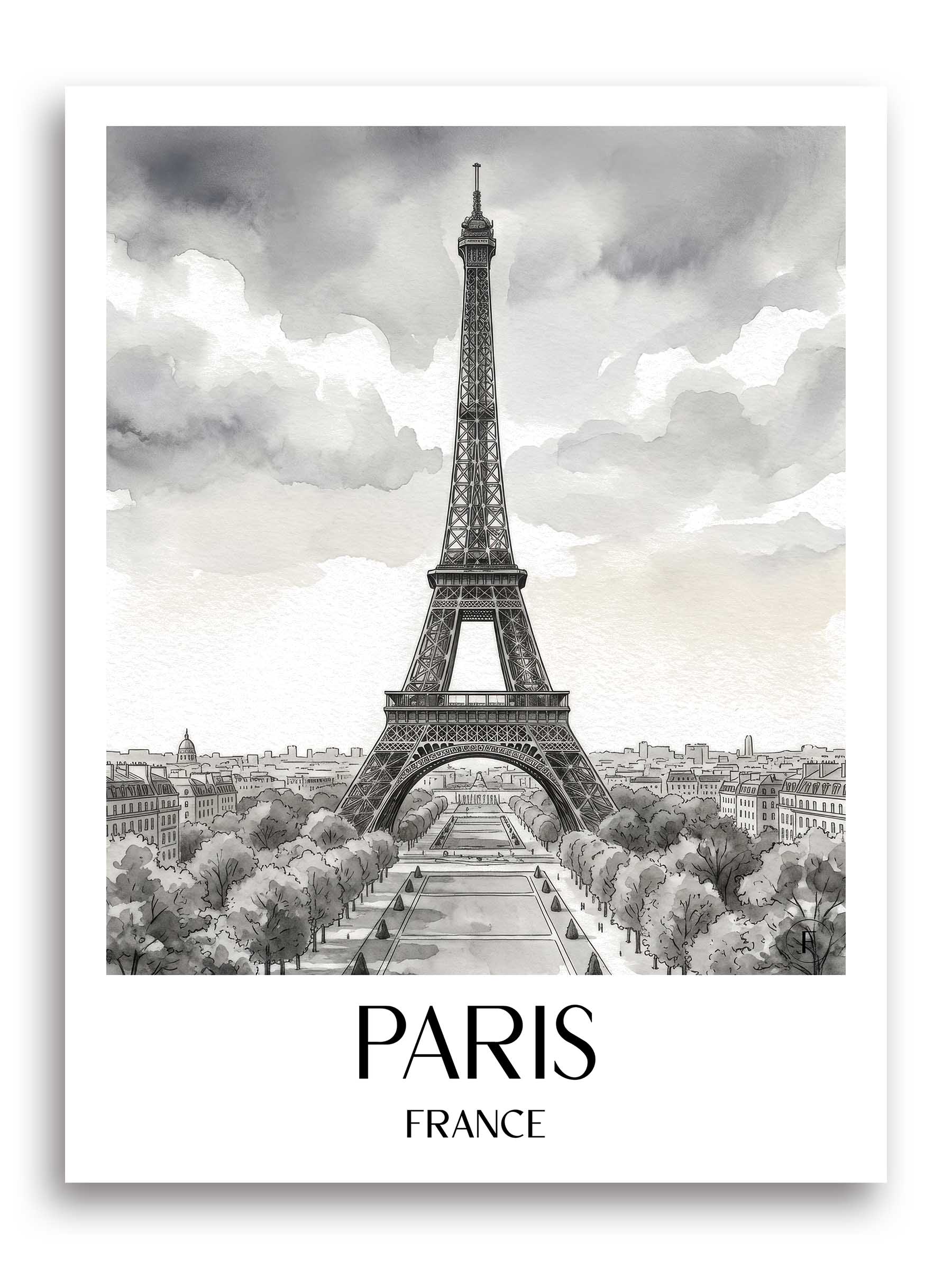 Paris Poster - - Frankreich Kunstdruck - Aquarell Schwarz-Weiß von A4 bis A1 - favplace