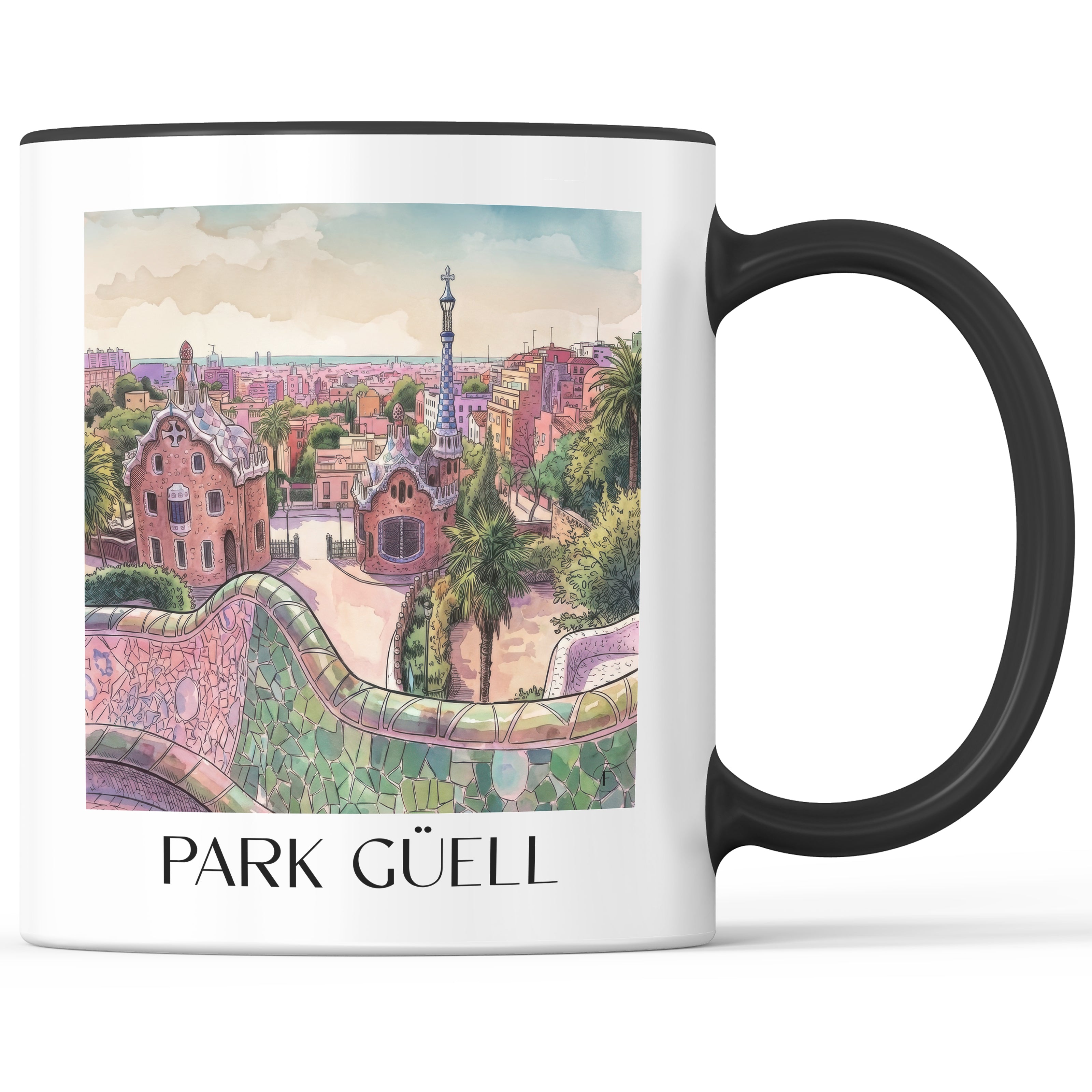 park-güell-barcelona-spanien-kaffeebecher-aquarell-pink-rosa