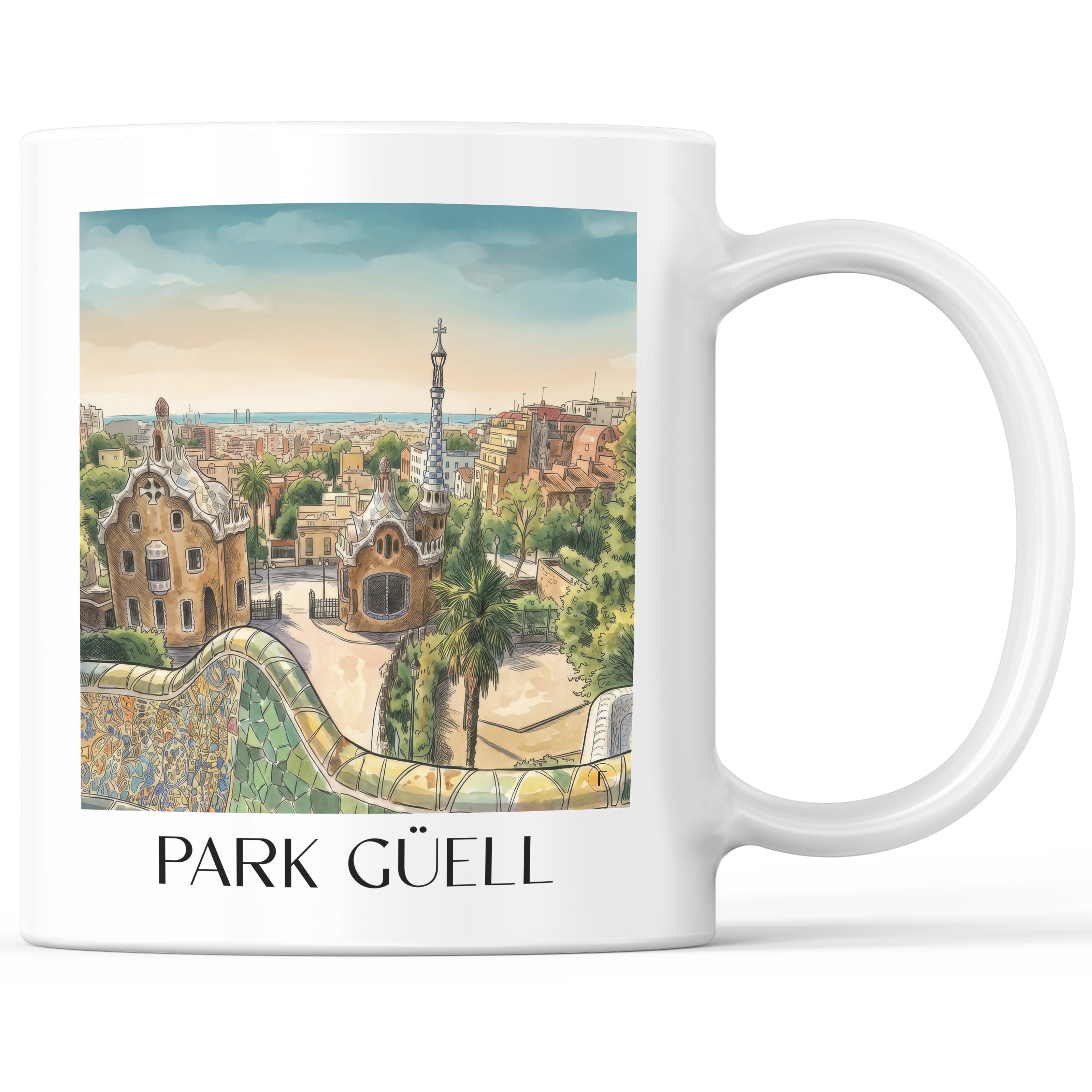 Park Güell Kaffeebecher - Barcelona - Spanien Becher - Kaffeetasse im Aquarell Stil - favplace