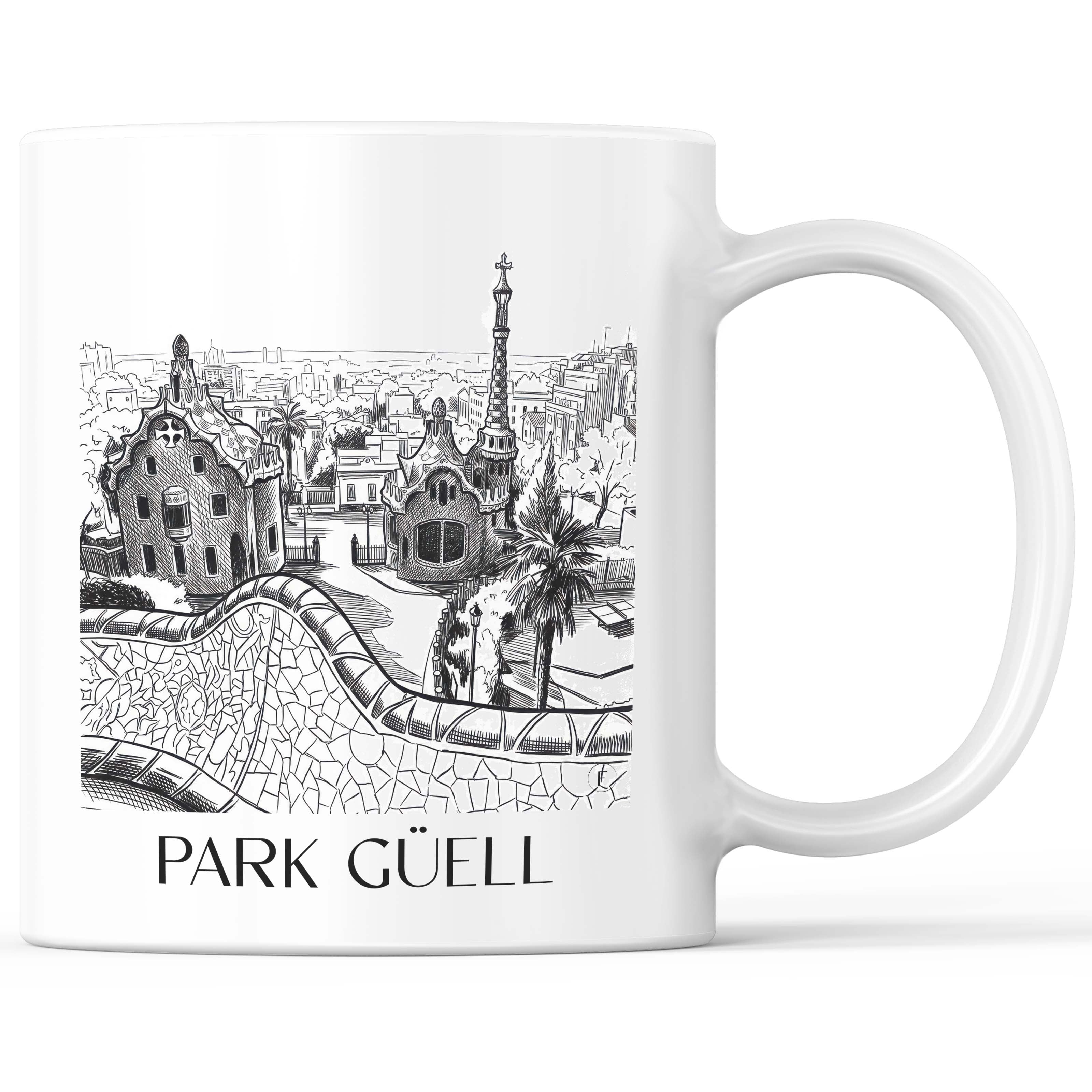Park Güell Kaffeebecher - Barcelona - Spanien Becher - Kaffeetasse im Skizze Stil - favplace