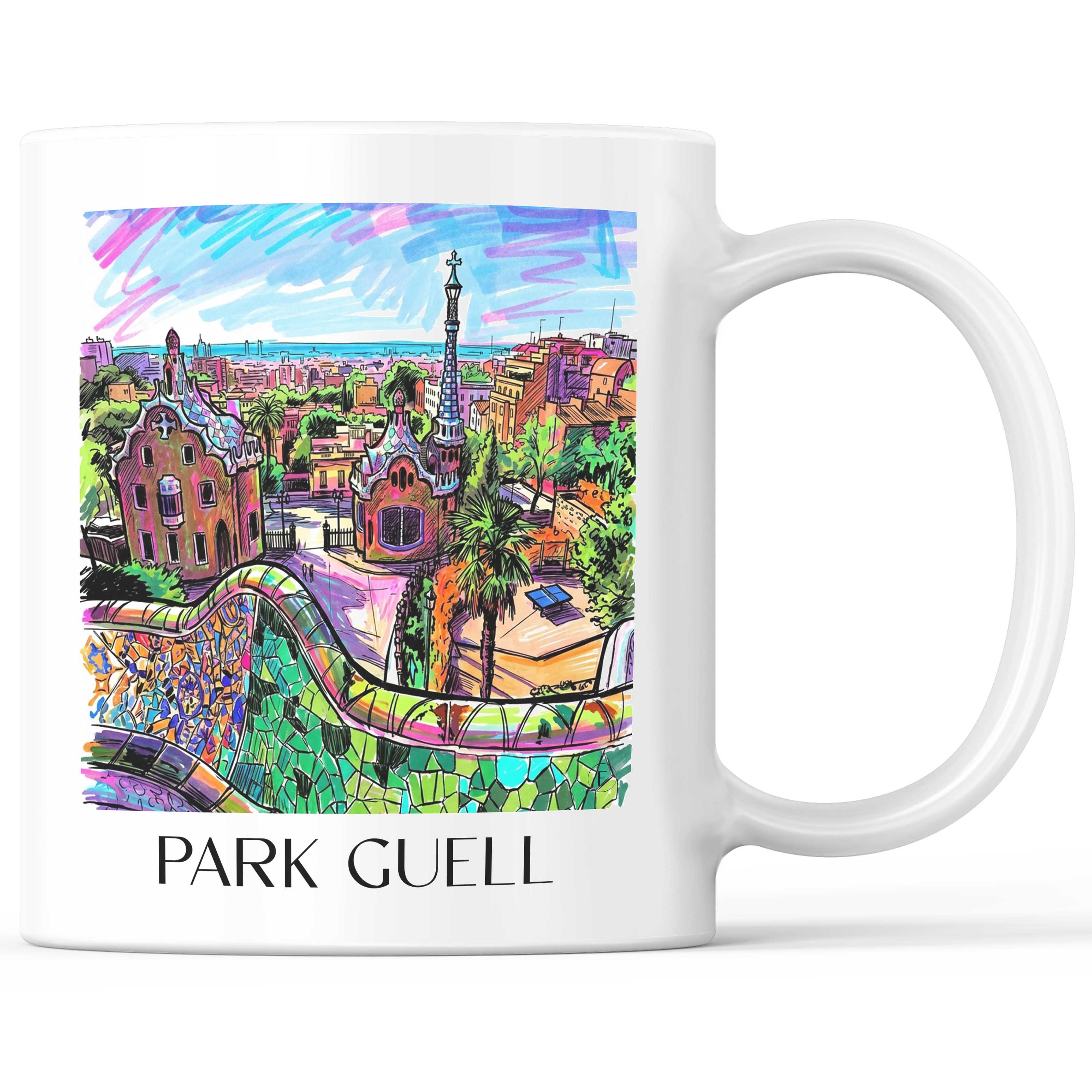 Park Güell Kaffeebecher - Barcelona - Spanien Becher - Kaffeetasse im Tag Graffiti Stil - favplace