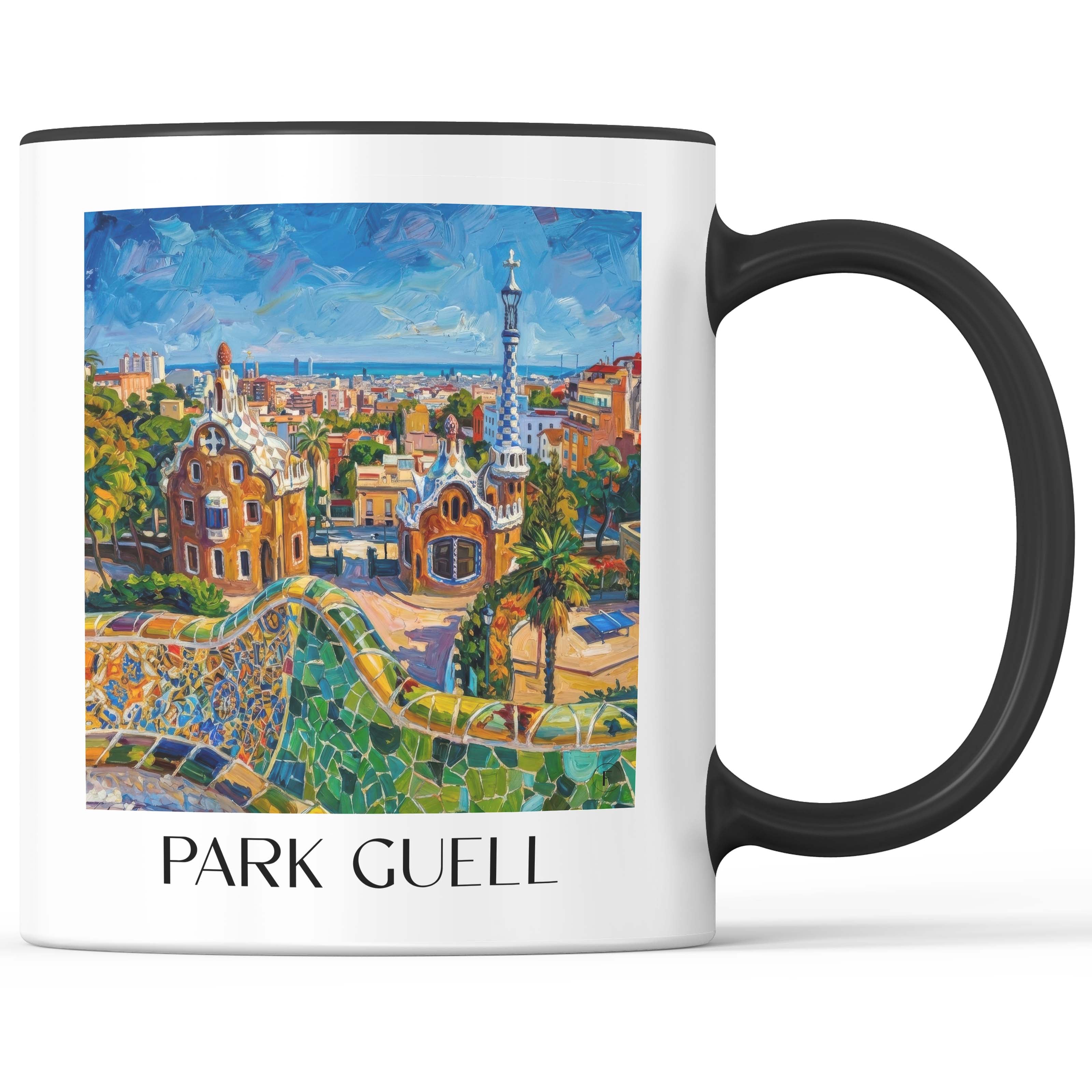 Park Güell Kaffeebecher - Barcelona - Spanien Becher - Kaffeetasse im Ölgemälde Stil - favplace