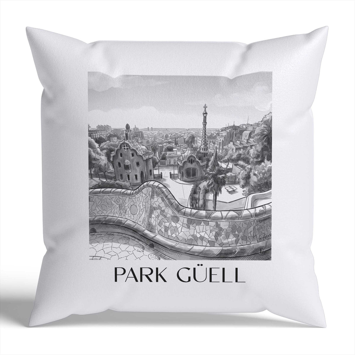 park-güell-barcelona-spanien-kissenbezug-aquarell-schwarz-weiss