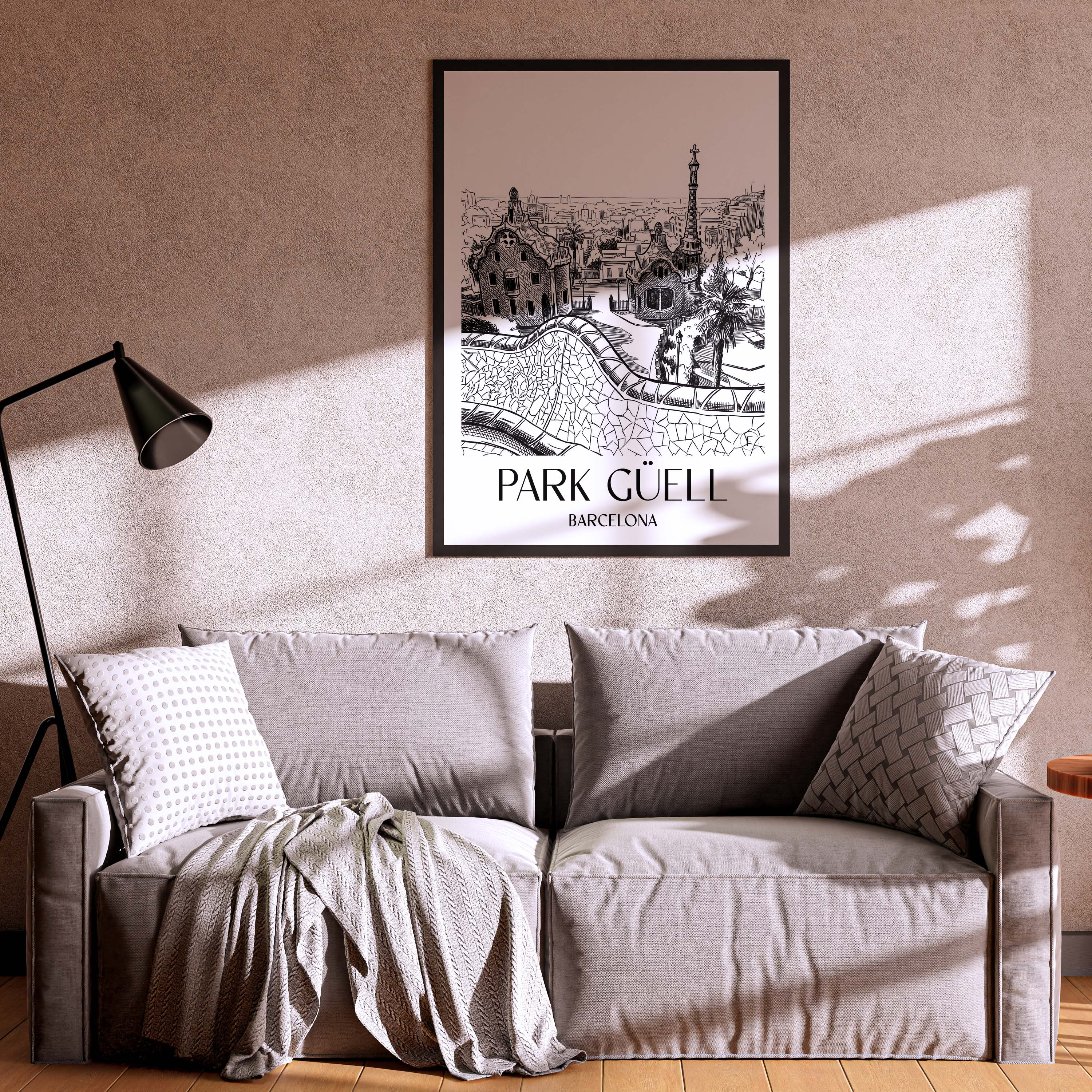 park-güell-barcelona-spanien-poster-skizze