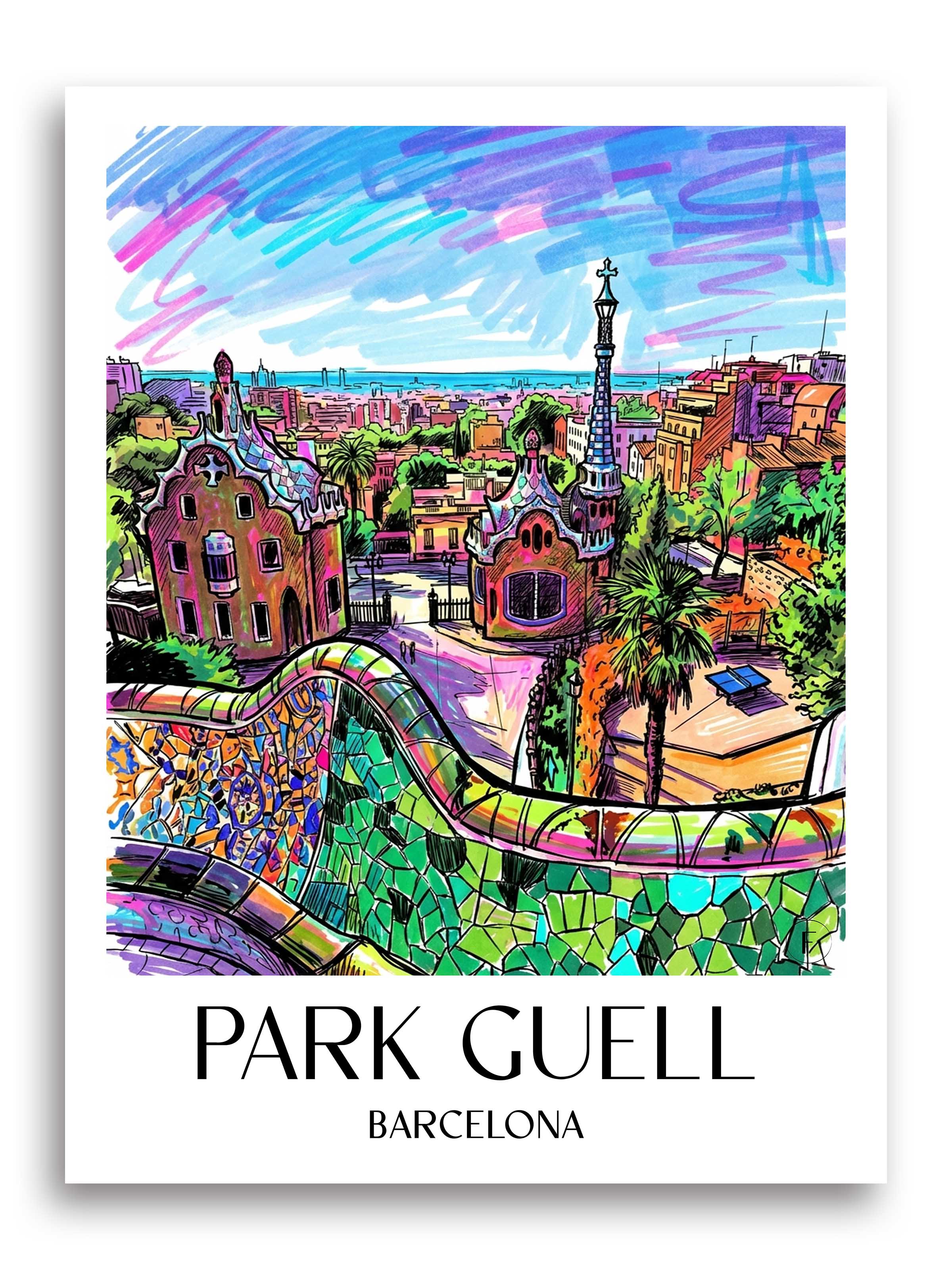 Park Güell Poster - Barcelona - Spanien Kunstdruck - Tag Graffiti von A4 bis A1 - favplace