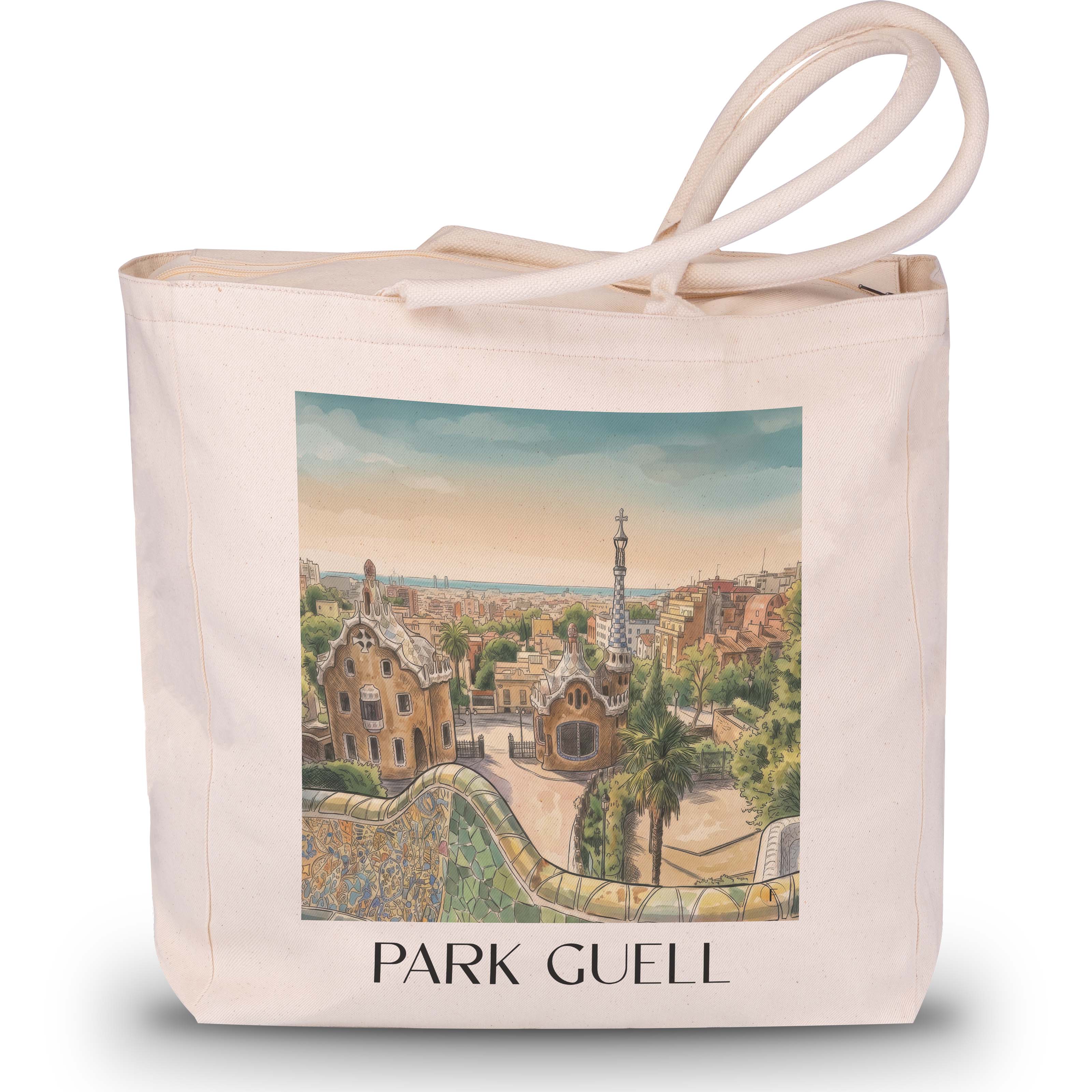 Park Güell Shopping Tasche - Barcelona - Spanien Tote Bag - Einkaufstasche im Aquarell Stil - favplace