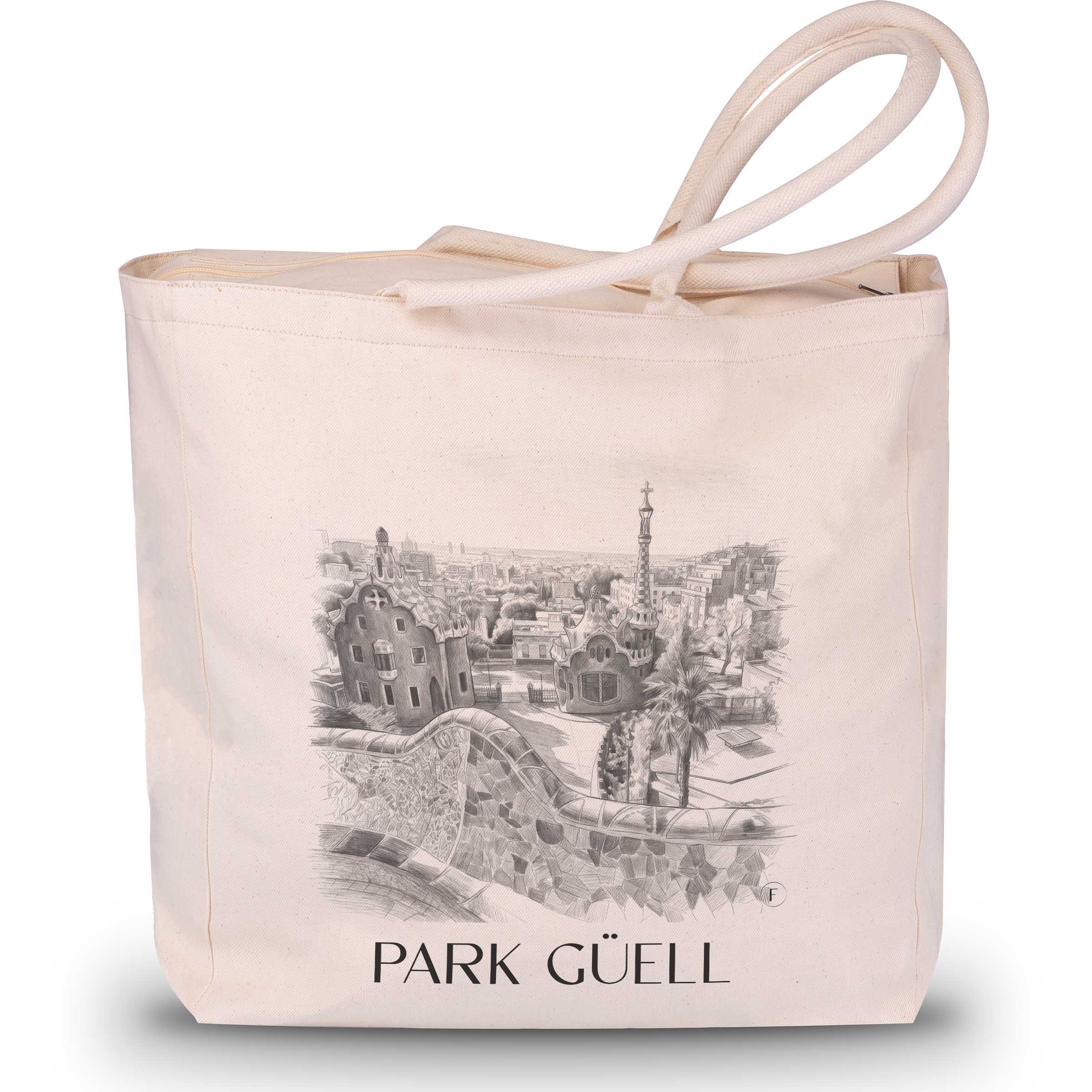 park-güell-barcelona-spanien-einkaufstasche-bleistift-zeichnung-drawing