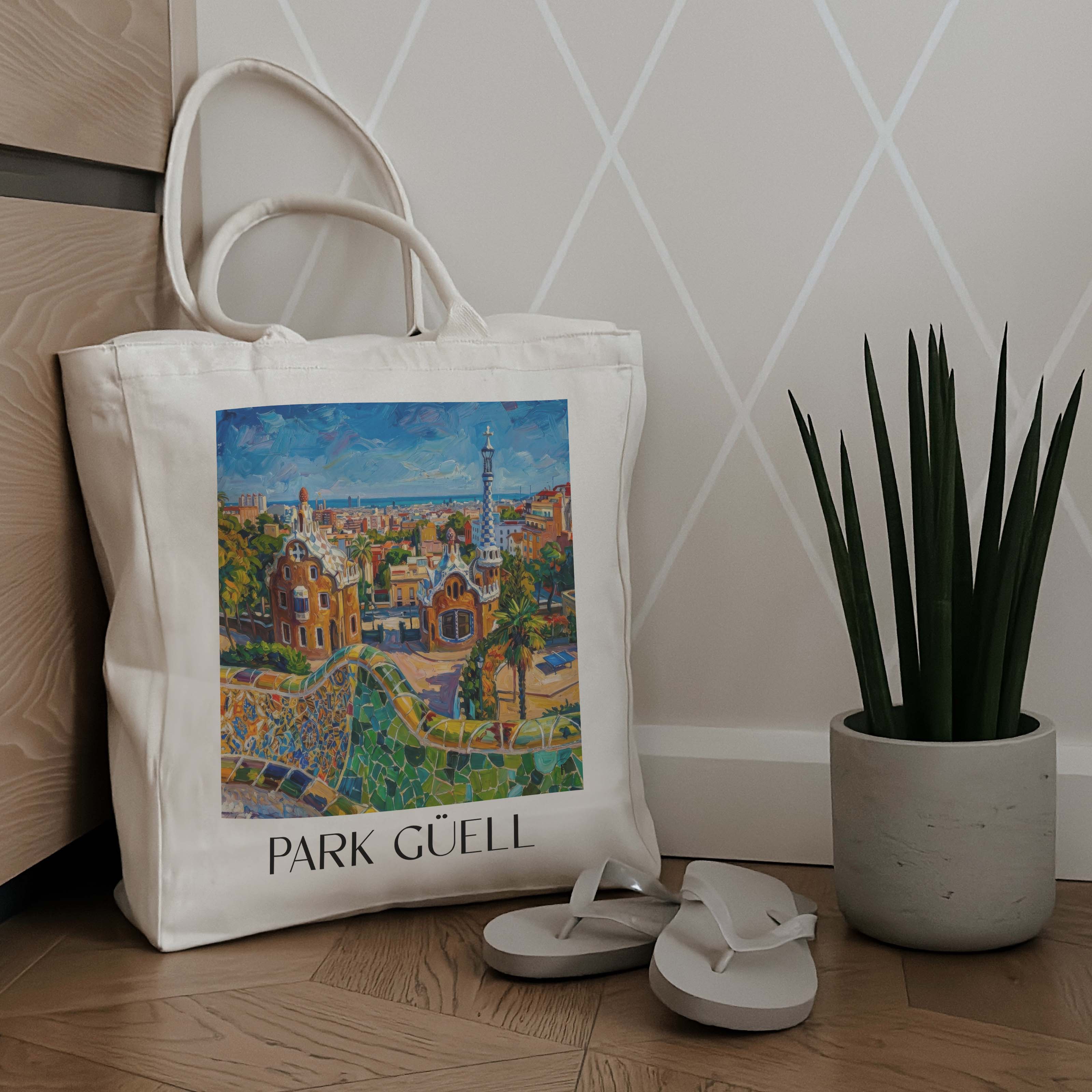 park-güell-barcelona-spanien-einkaufstasche-oil-painting-oelgemaelde