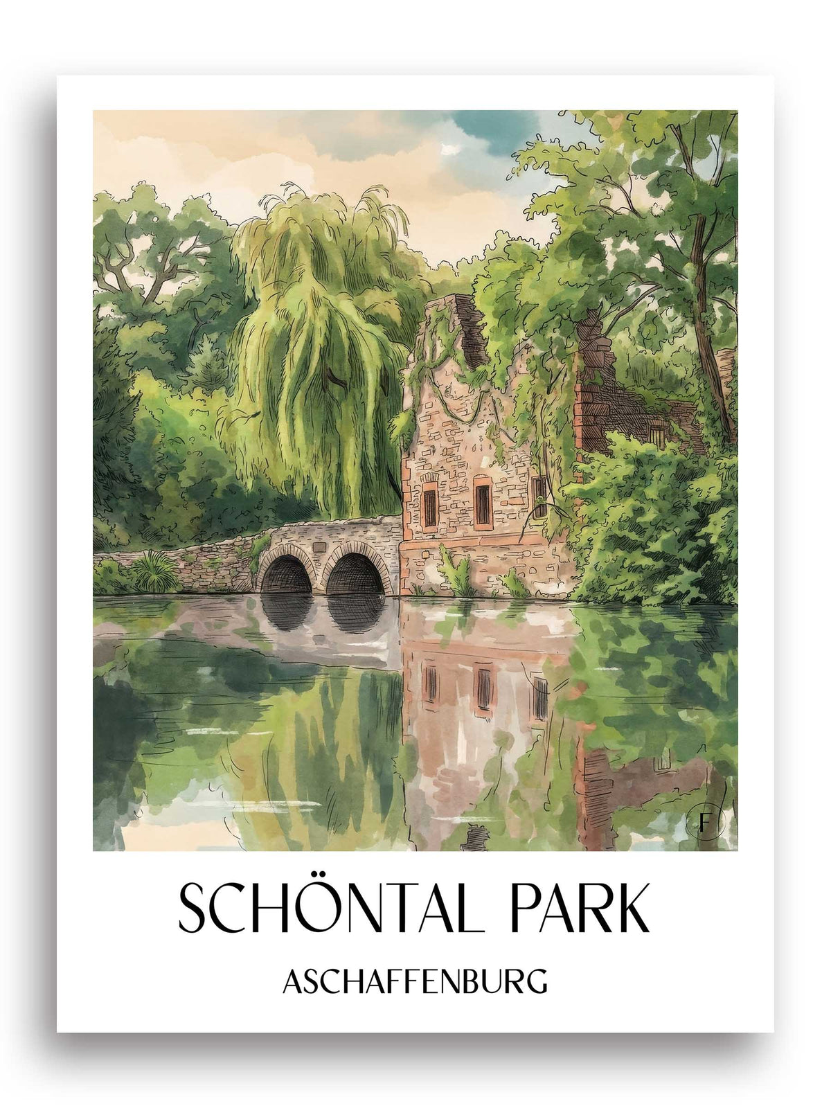 Park Schöntal Poster - Aschaffenburg - Deutschland Kunstdruck - Aquarell von A4 bis A1 - favplace