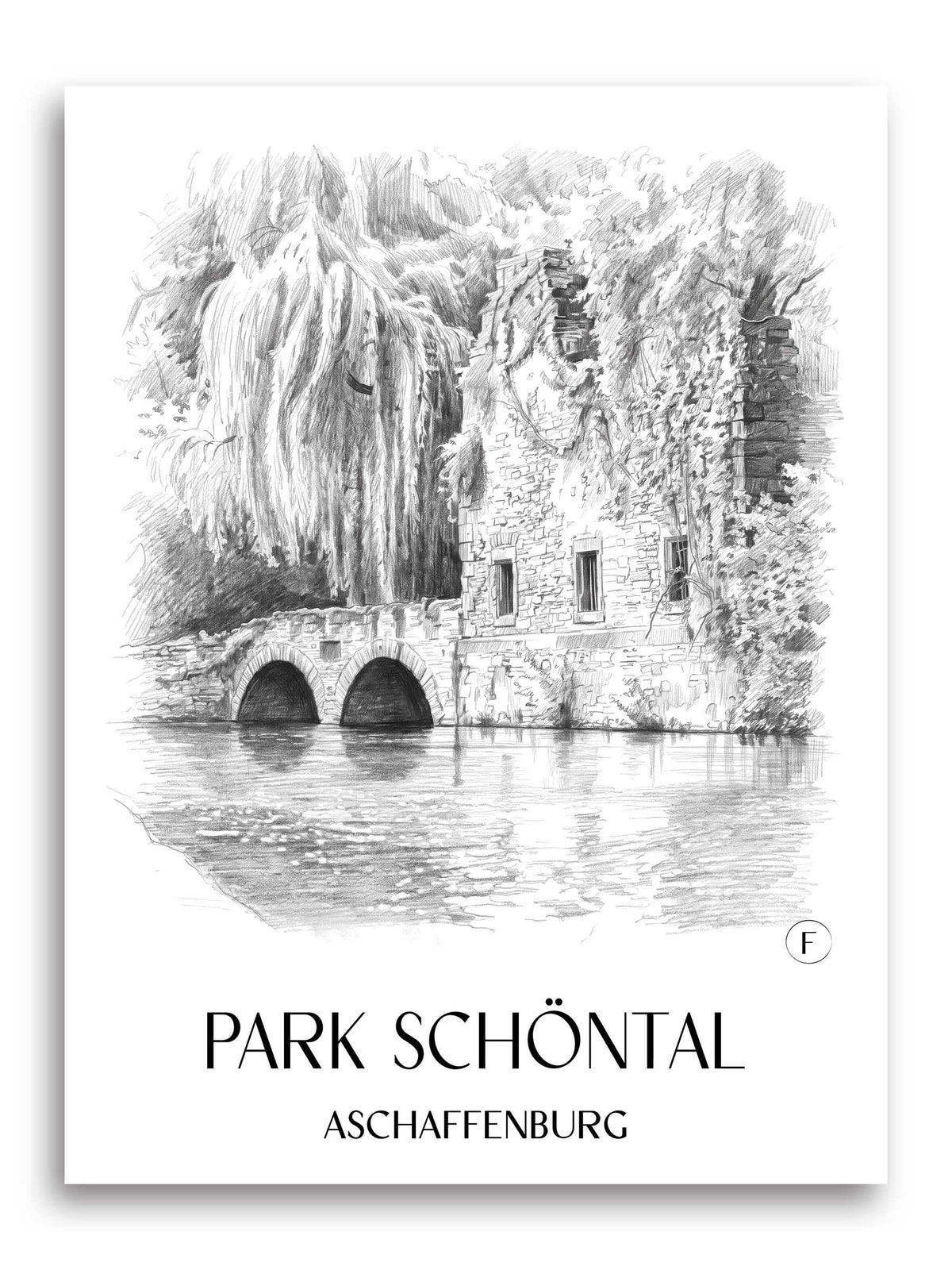 park-schöntal-aschaffenburg-deutschland-poster-bleistift-zeichnung-drawing