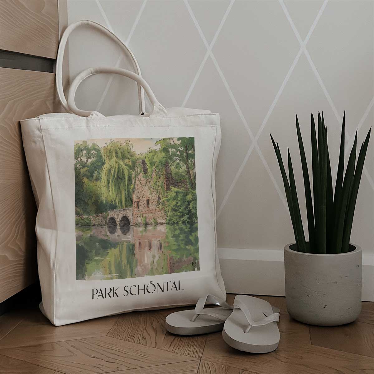 park-schöntal-aschaffenburg-deutschland-einkaufstasche-aquarell