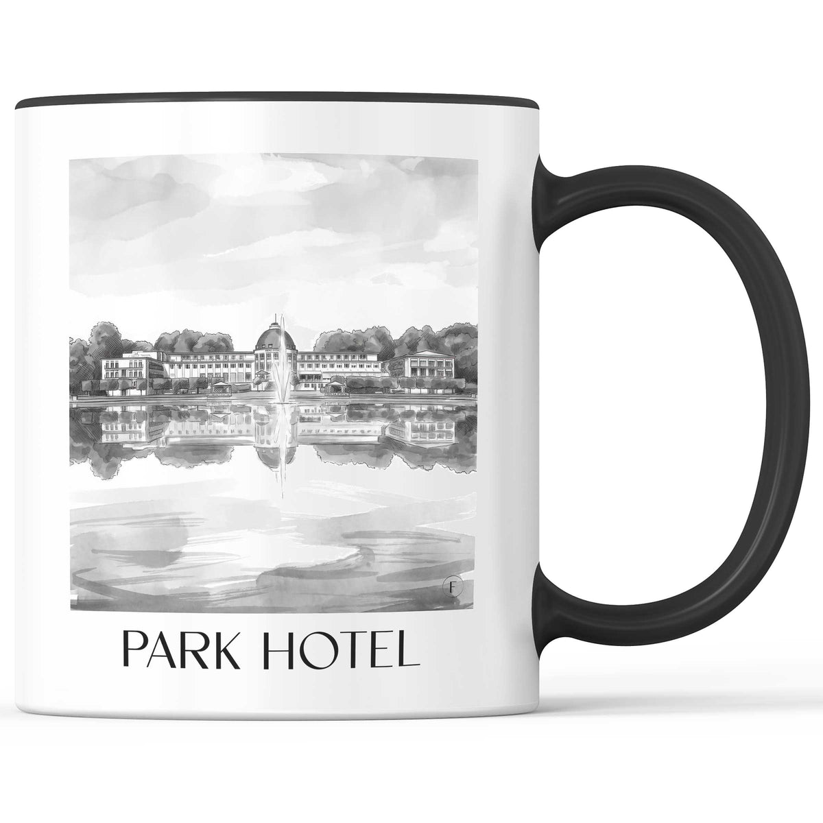 Parkhotel Kaffeebecher - Bremen - Deutschland Becher - Kaffeetasse im Aquarell Schwarz-Weiß Stil - favplace