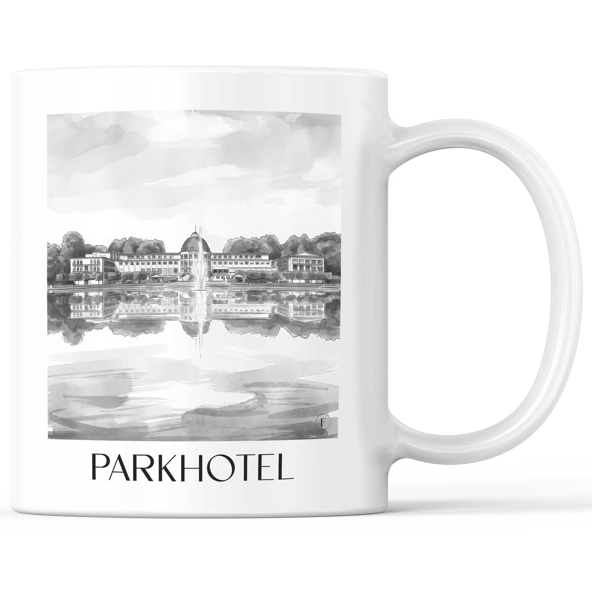 Parkhotel Kaffeebecher - Bremen - Deutschland Becher - Kaffeetasse im Aquarell Schwarz-Weiß Stil - favplace