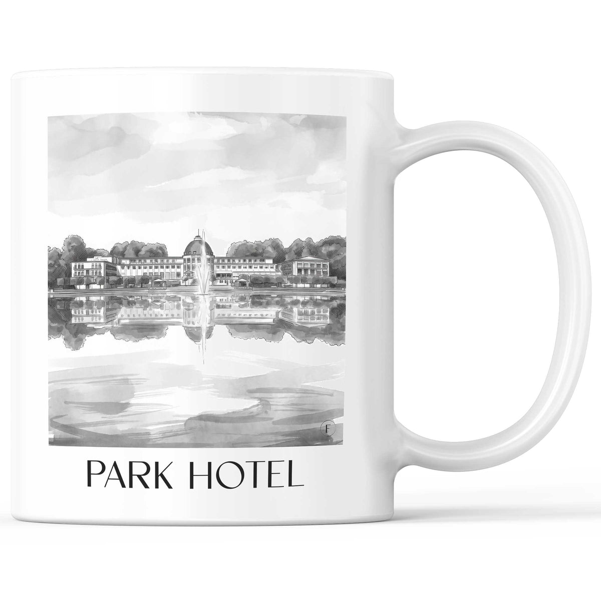 Parkhotel Kaffeebecher - Bremen - Deutschland Becher - Kaffeetasse im Aquarell Schwarz-Weiß Stil - favplace