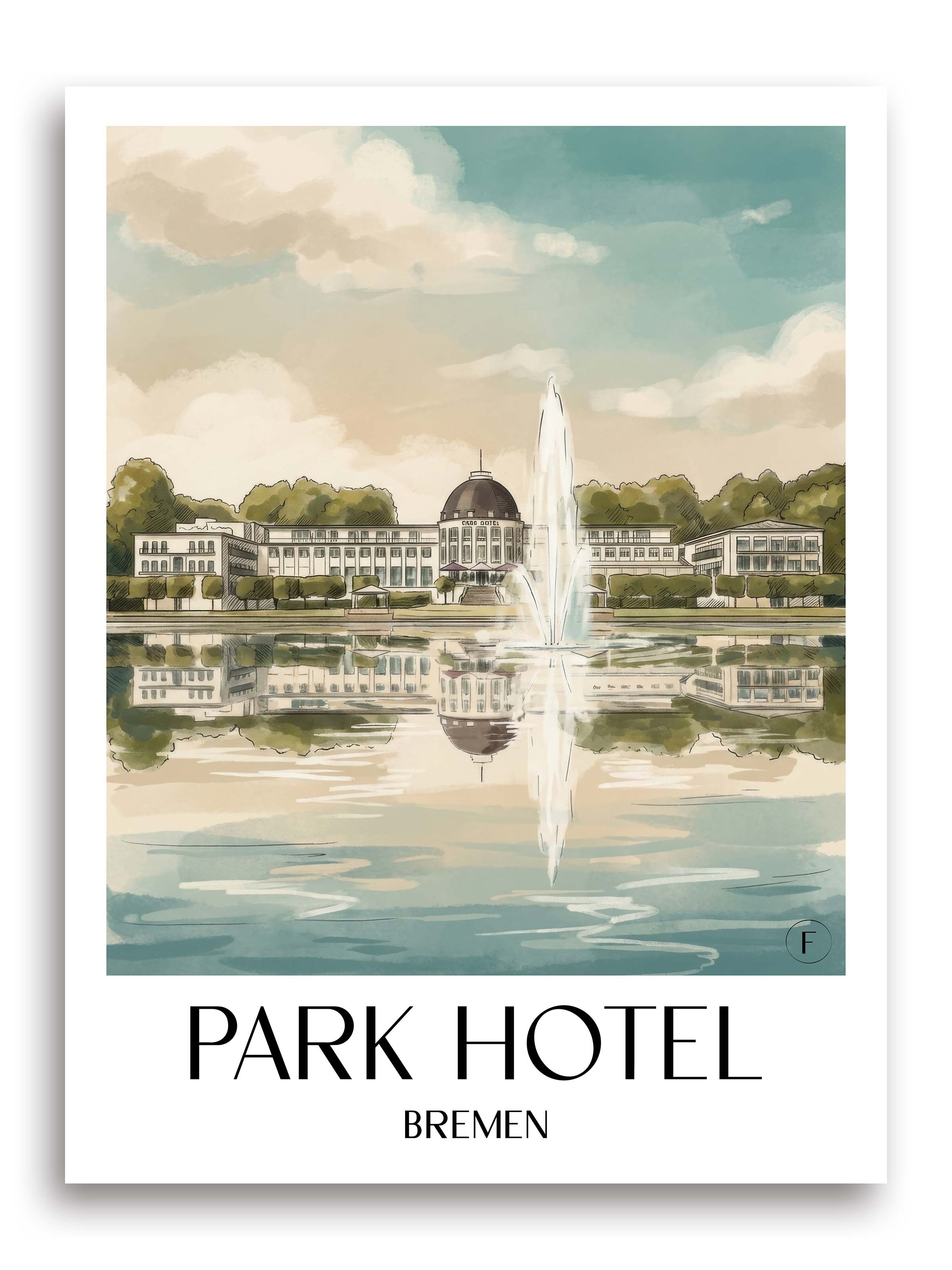 Parkhotel Poster - Bremen - Deutschland und Deutschland Kunstdruck - Aquarell von A4 bis A1 - favplace