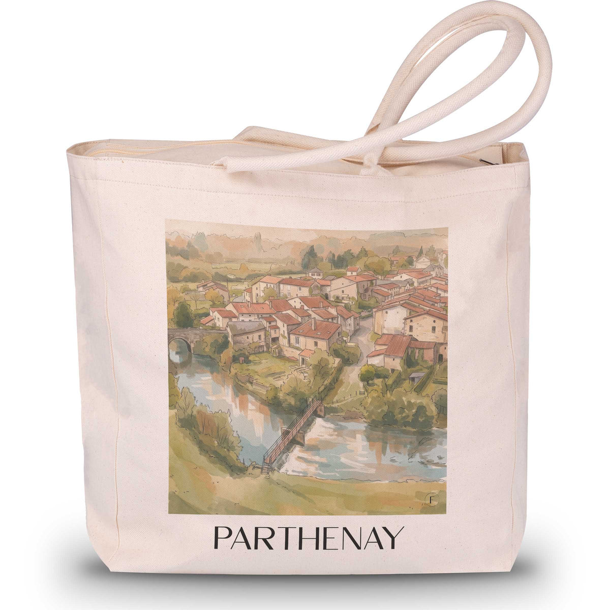 parthenay-deux-sèvres-frankreich-einkaufstasche-aquarell