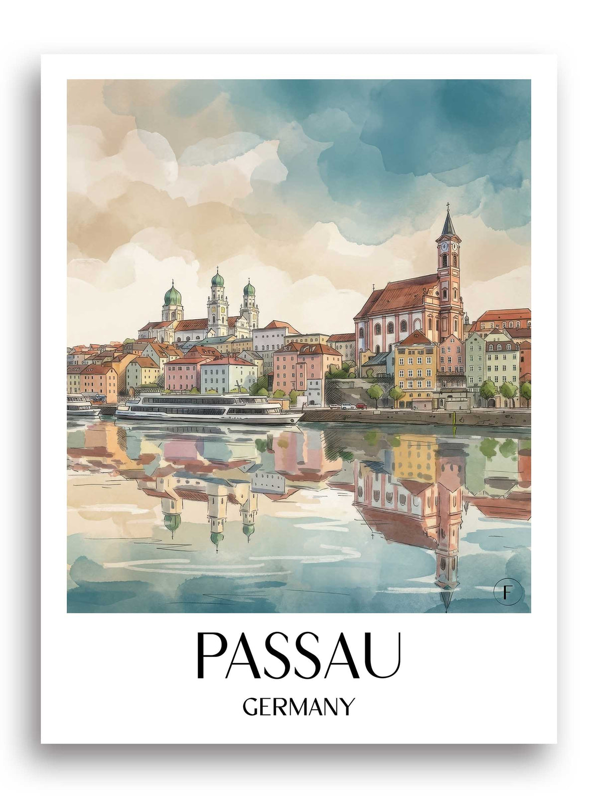 Passau Poster - Niederbayern - Deutschland Kunstdruck - Aquarell von A4 bis A1 - favplace