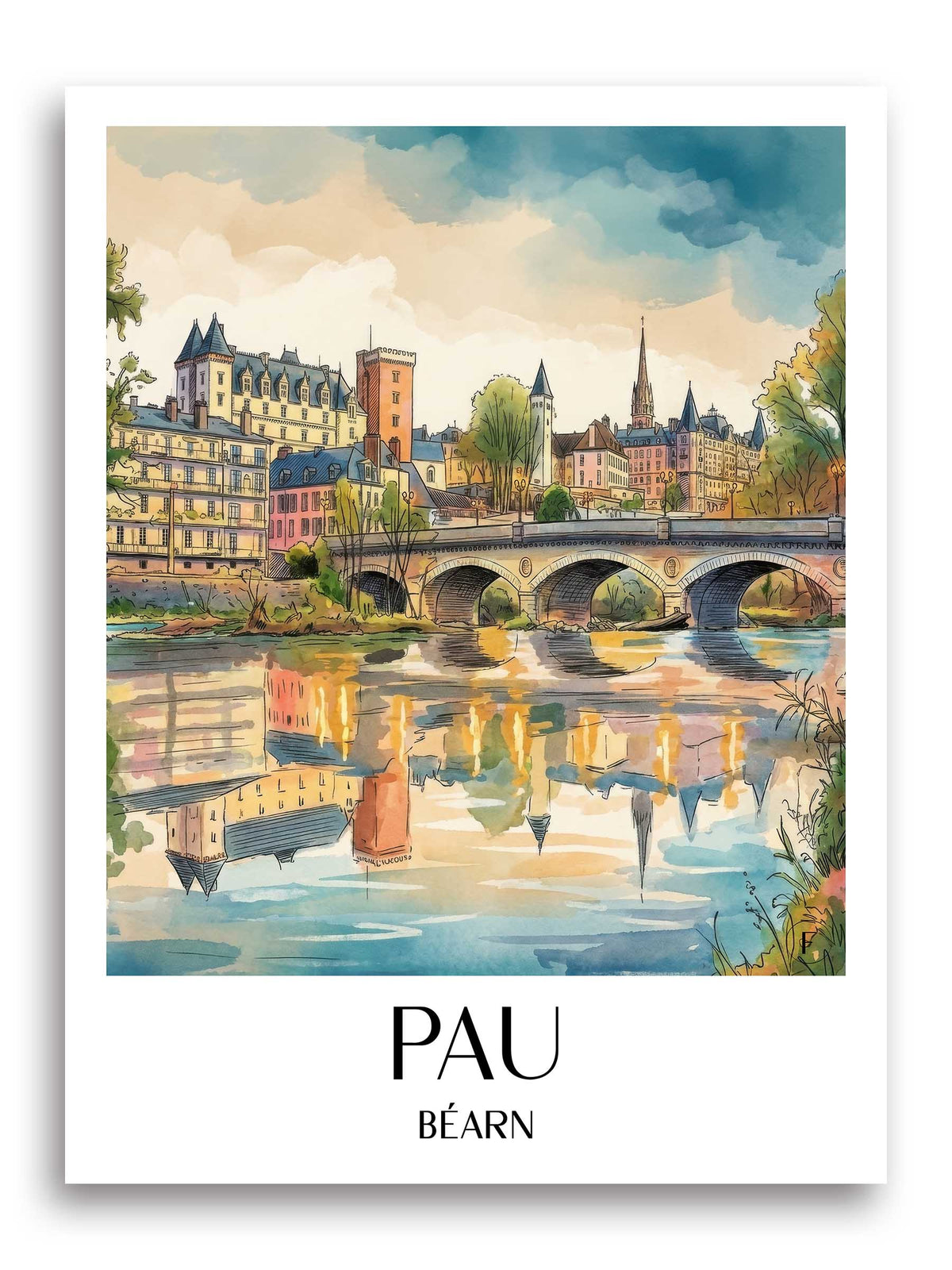 Pau Poster - Béarn - Frankreich Kunstdruck - Aquarell von A4 bis A1 - favplace