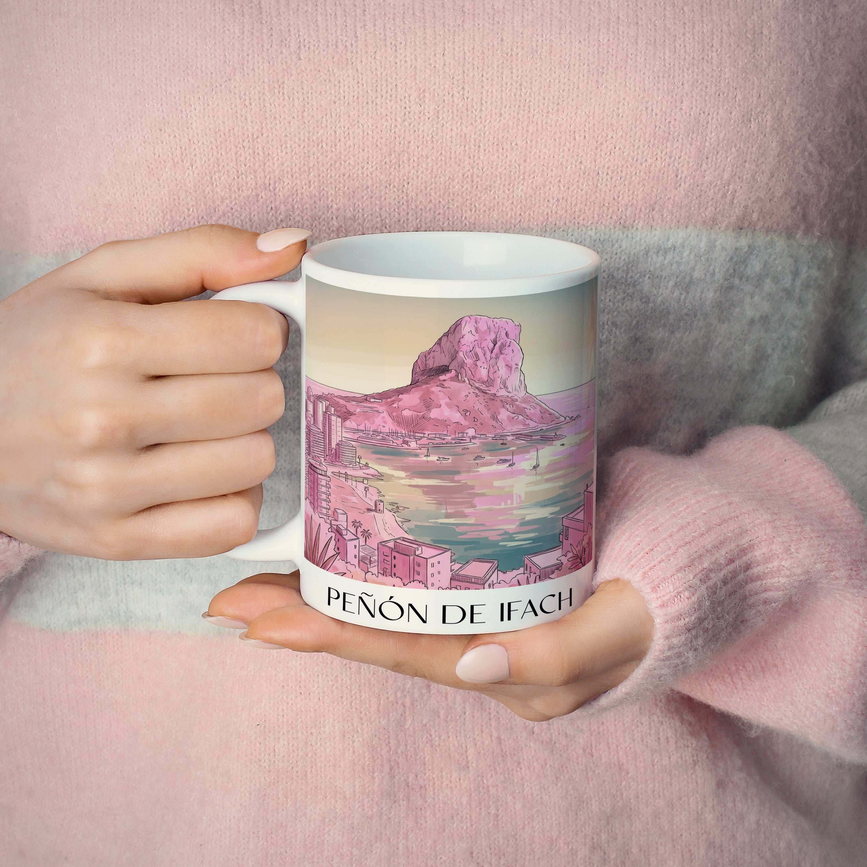 peñón-de-ifach-calpe-spanien-kaffeebecher-aquarell-pink-rosa