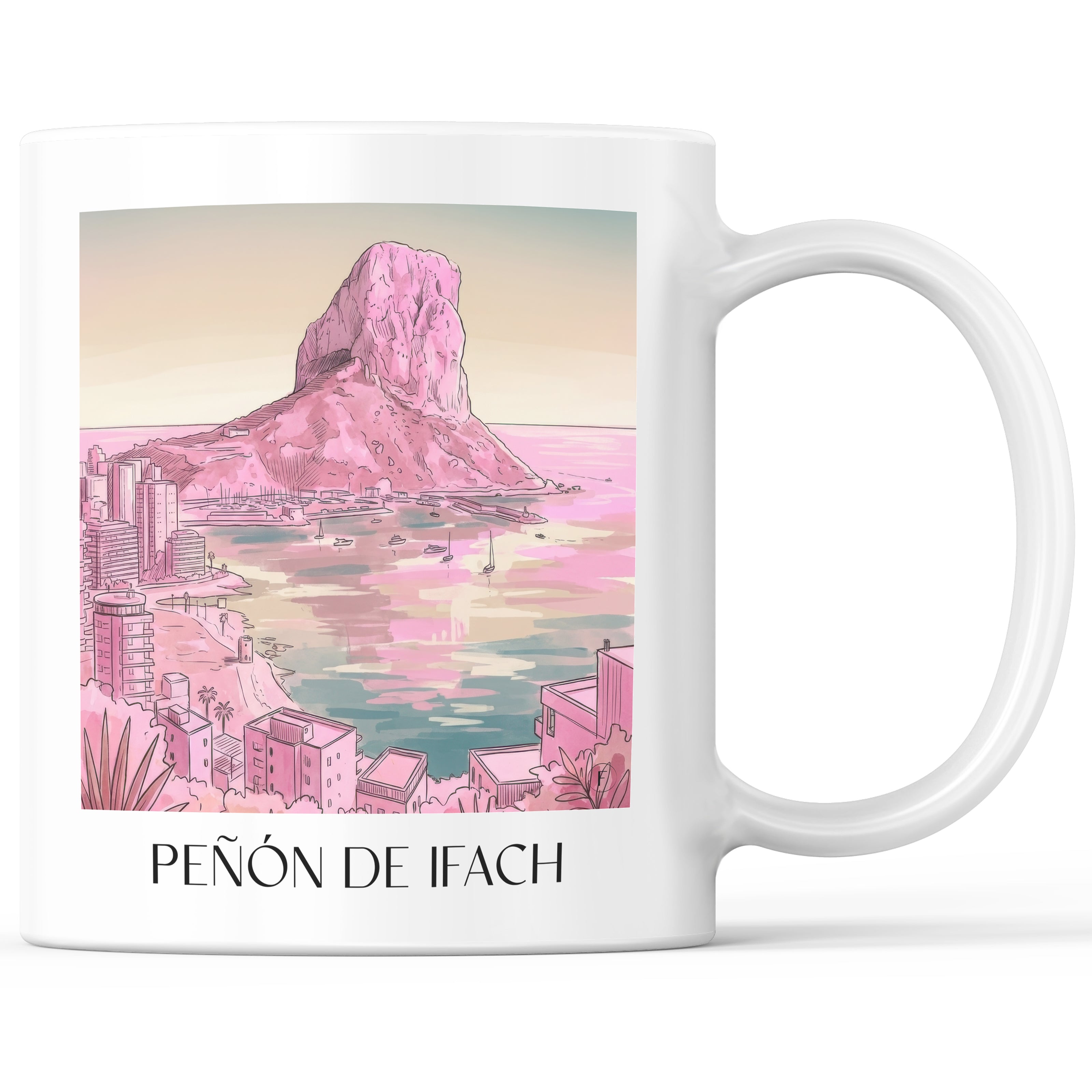 Peñón de Ifach Kaffeebecher - Calpe - Spanien Becher - Kaffeetasse im Aquarell Pink Stil - favplace
