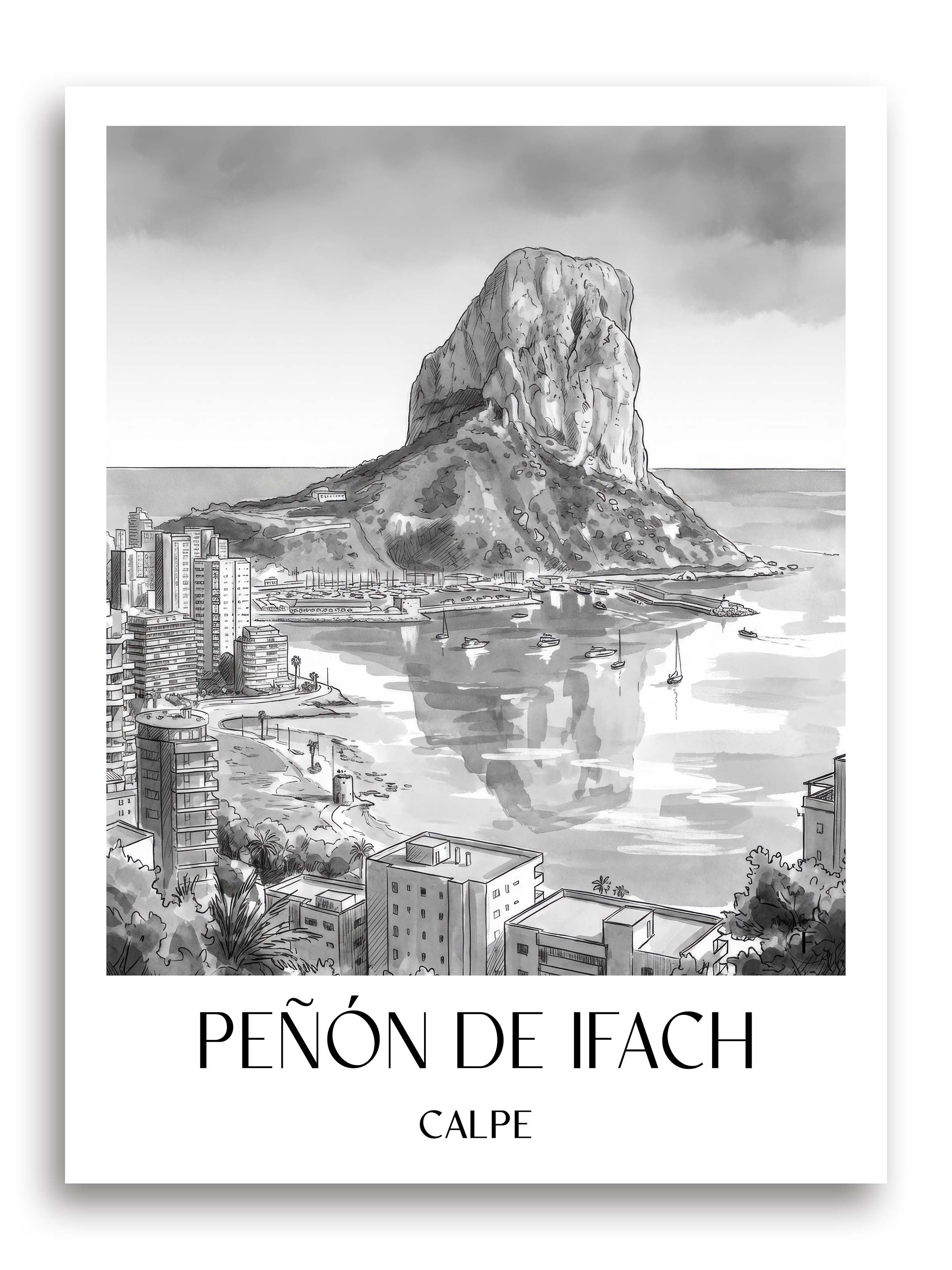 peñón-de-ifach-calpe-spanien-poster-aquarell-schwarz-weiss