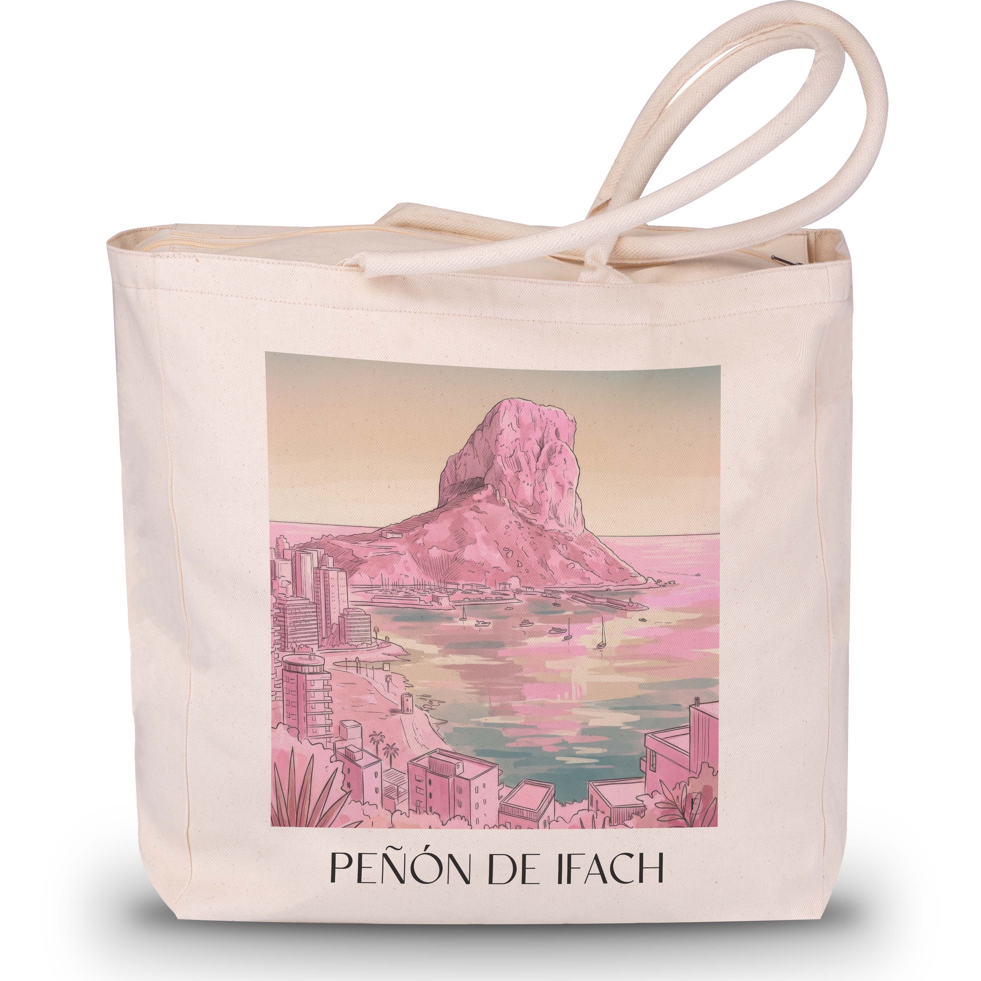 peñón-de-ifach-calpe-spanien-einkaufstasche-aquarell-pink-rosa
