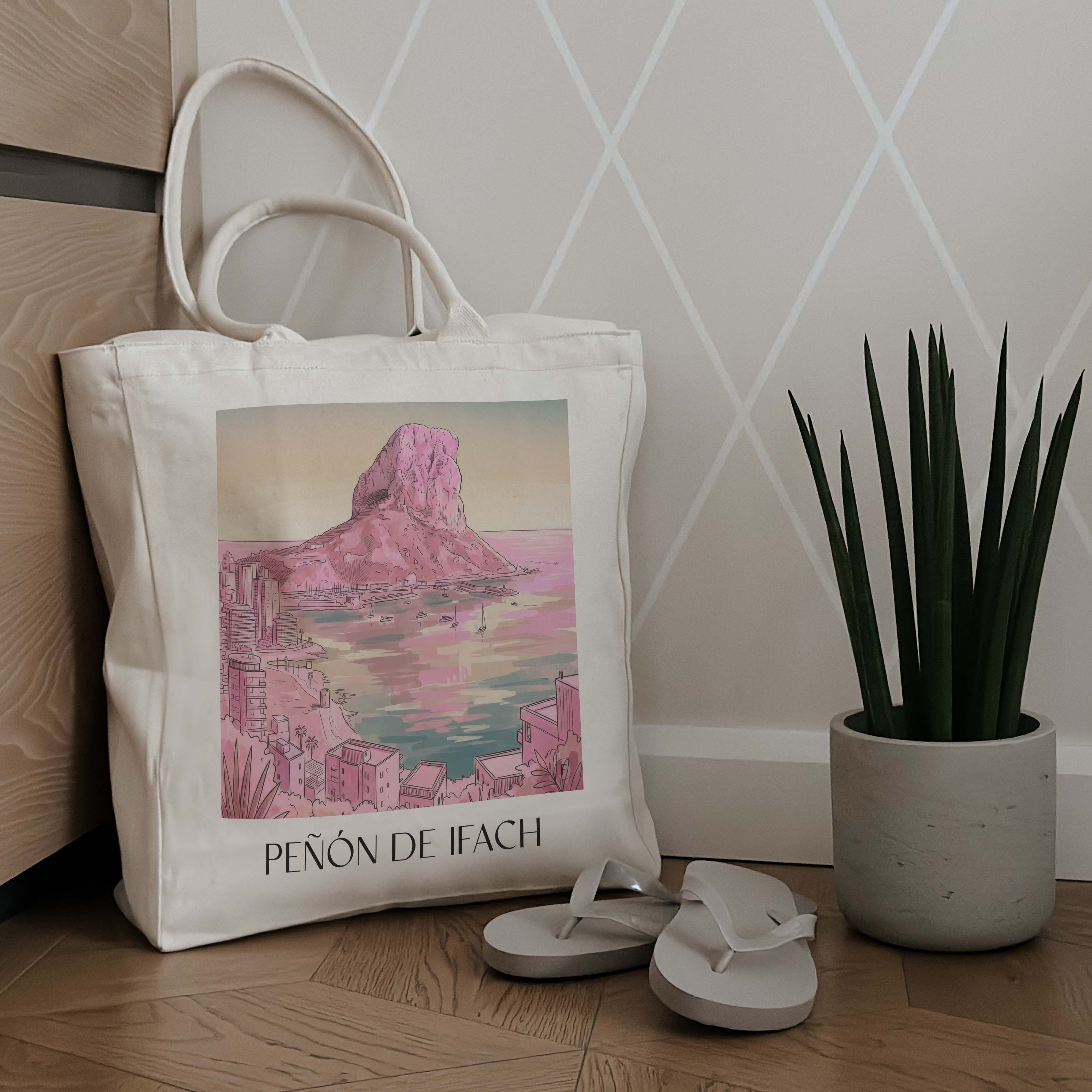 peñón-de-ifach-calpe-spanien-einkaufstasche-aquarell-pink-rosa
