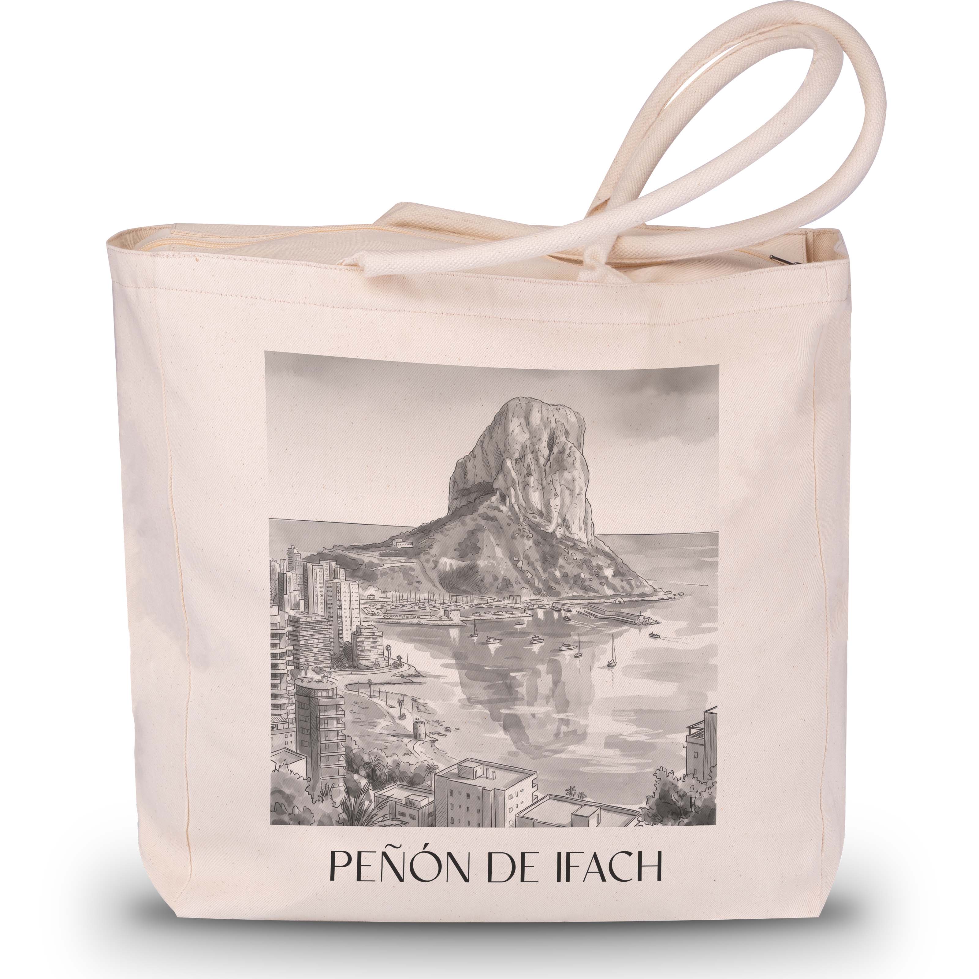 peñón-de-ifach-calpe-spanien-einkaufstasche-aquarell-schwarz-weiss