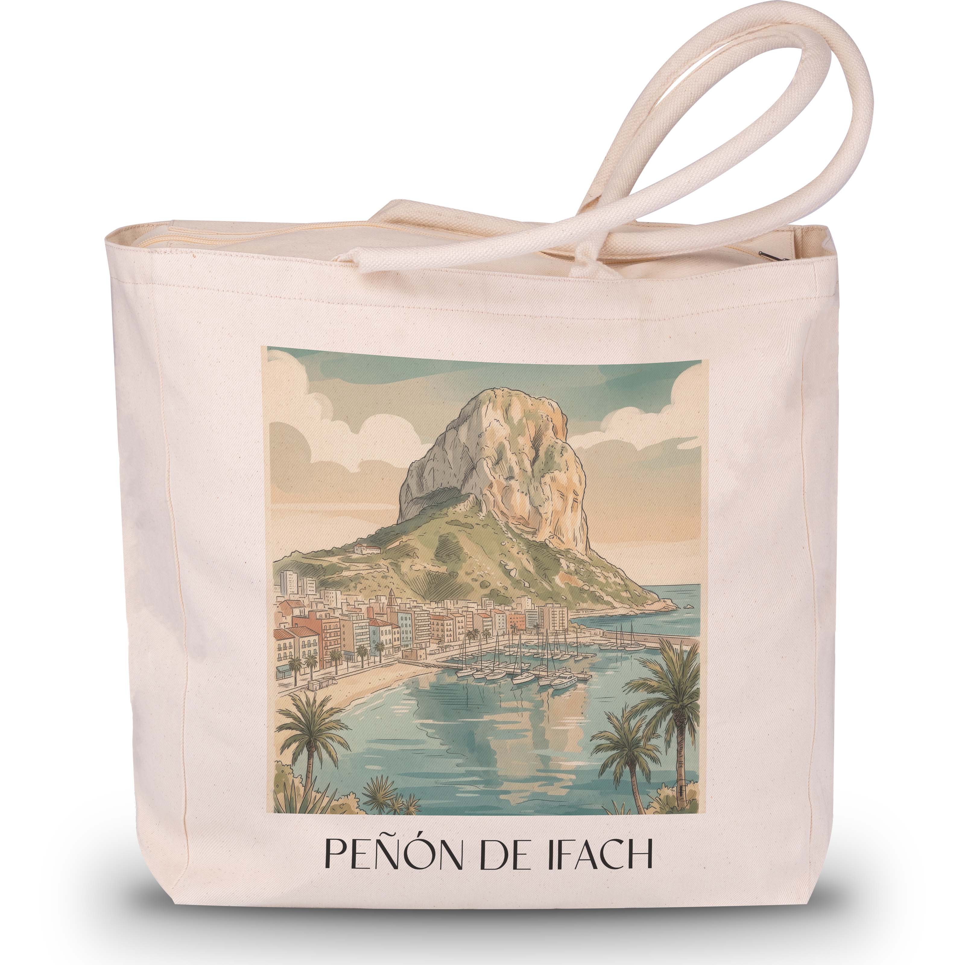 peñón-de-ifach-calpe-spanien-einkaufstasche-aquarell