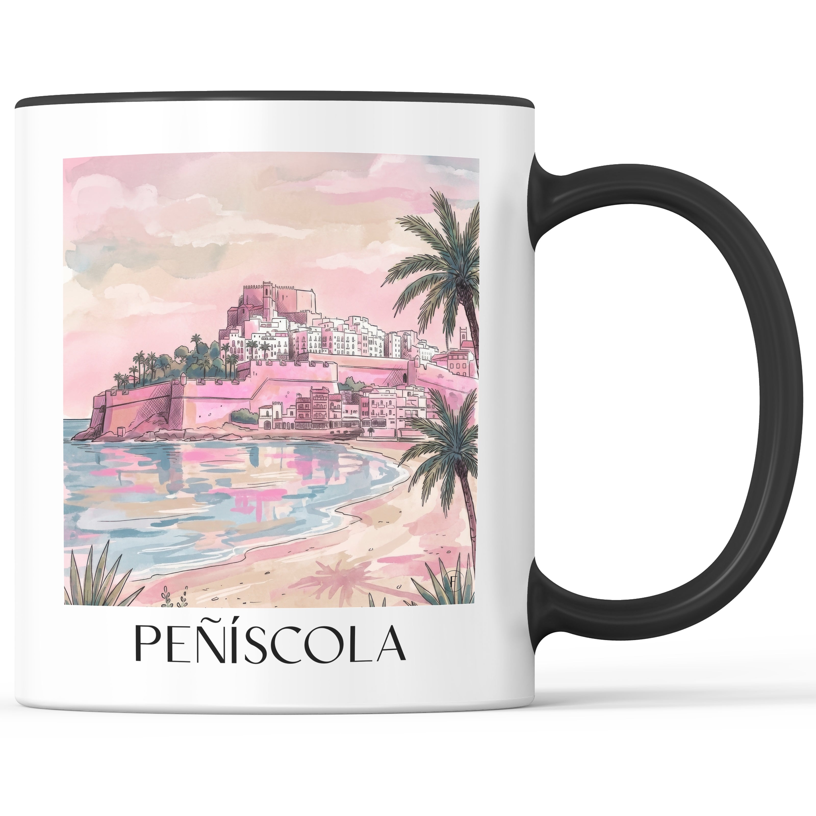 peñíscola-spanien-spanien-kaffeebecher-aquarell-pink-rosa