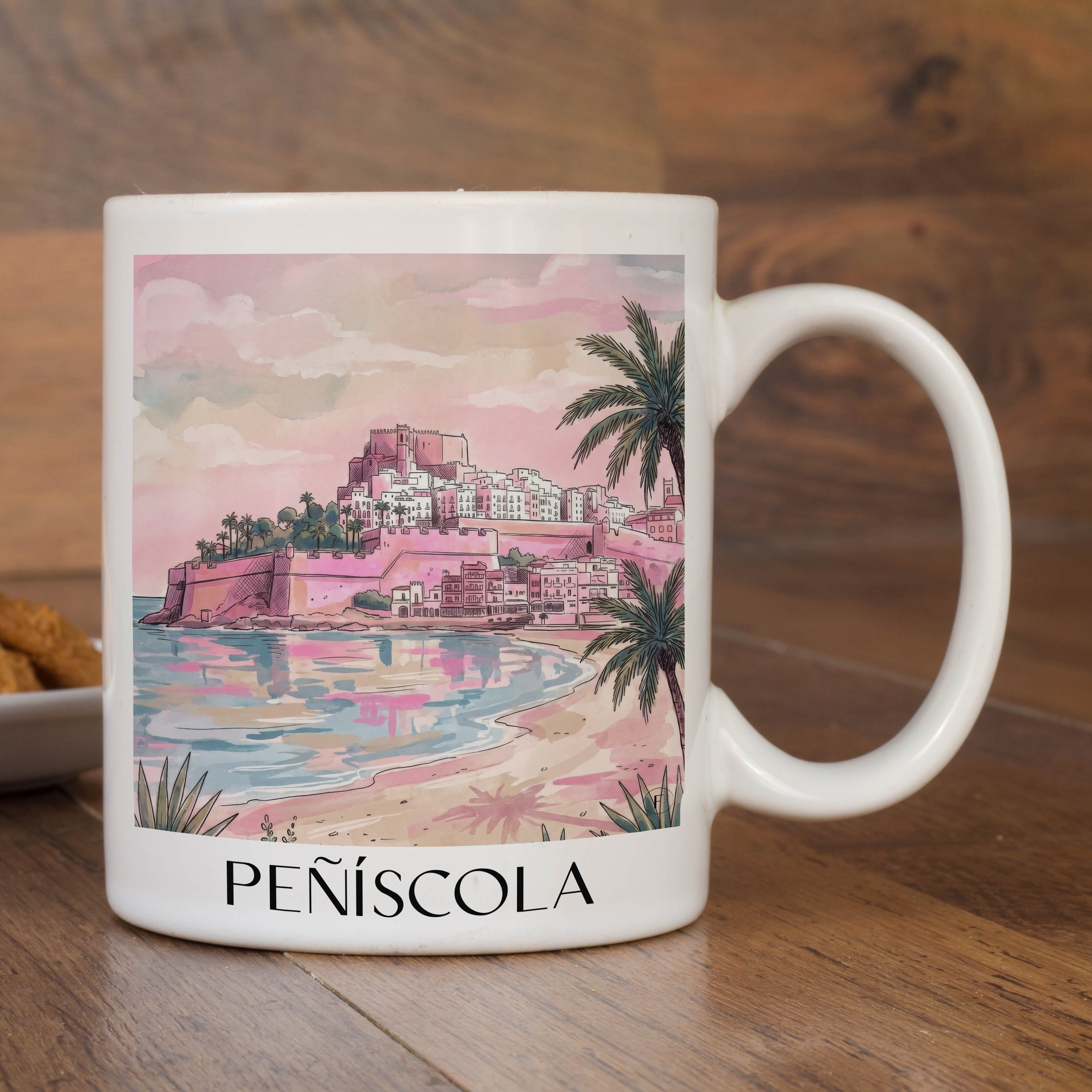 peñíscola-spanien-spanien-kaffeebecher-aquarell-pink-rosa