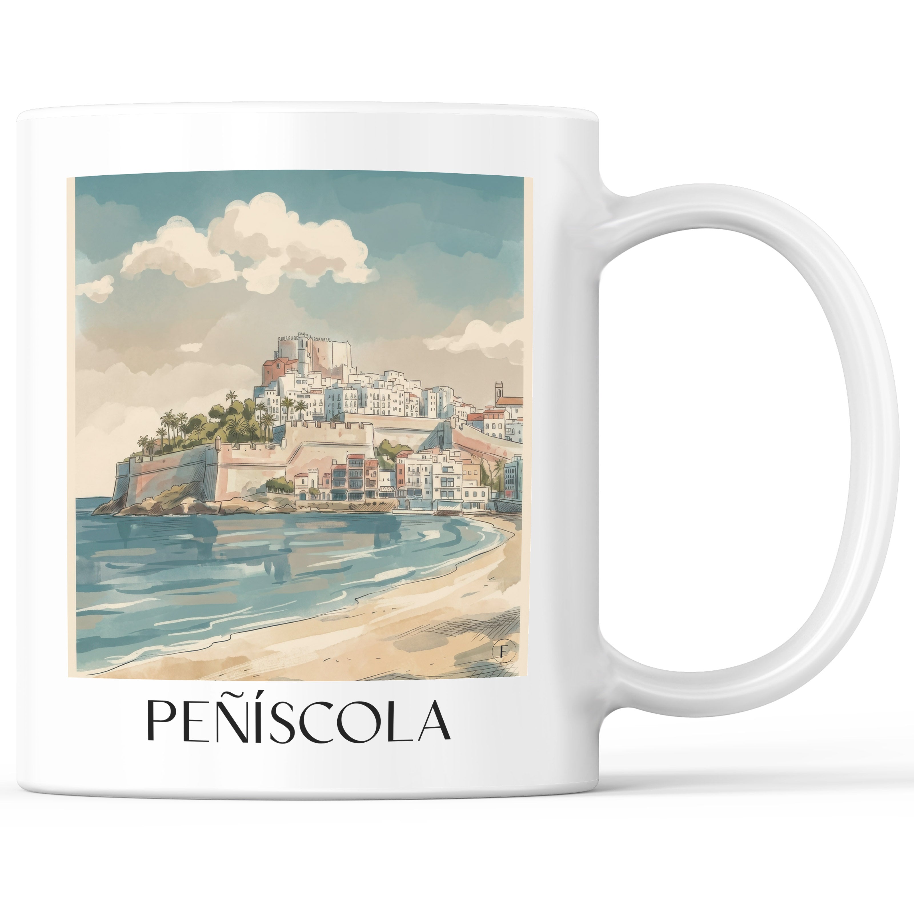 Peñíscola Kaffeebecher - Spanien - Spanien Becher - Kaffeetasse im Aquarell Stil - favplace