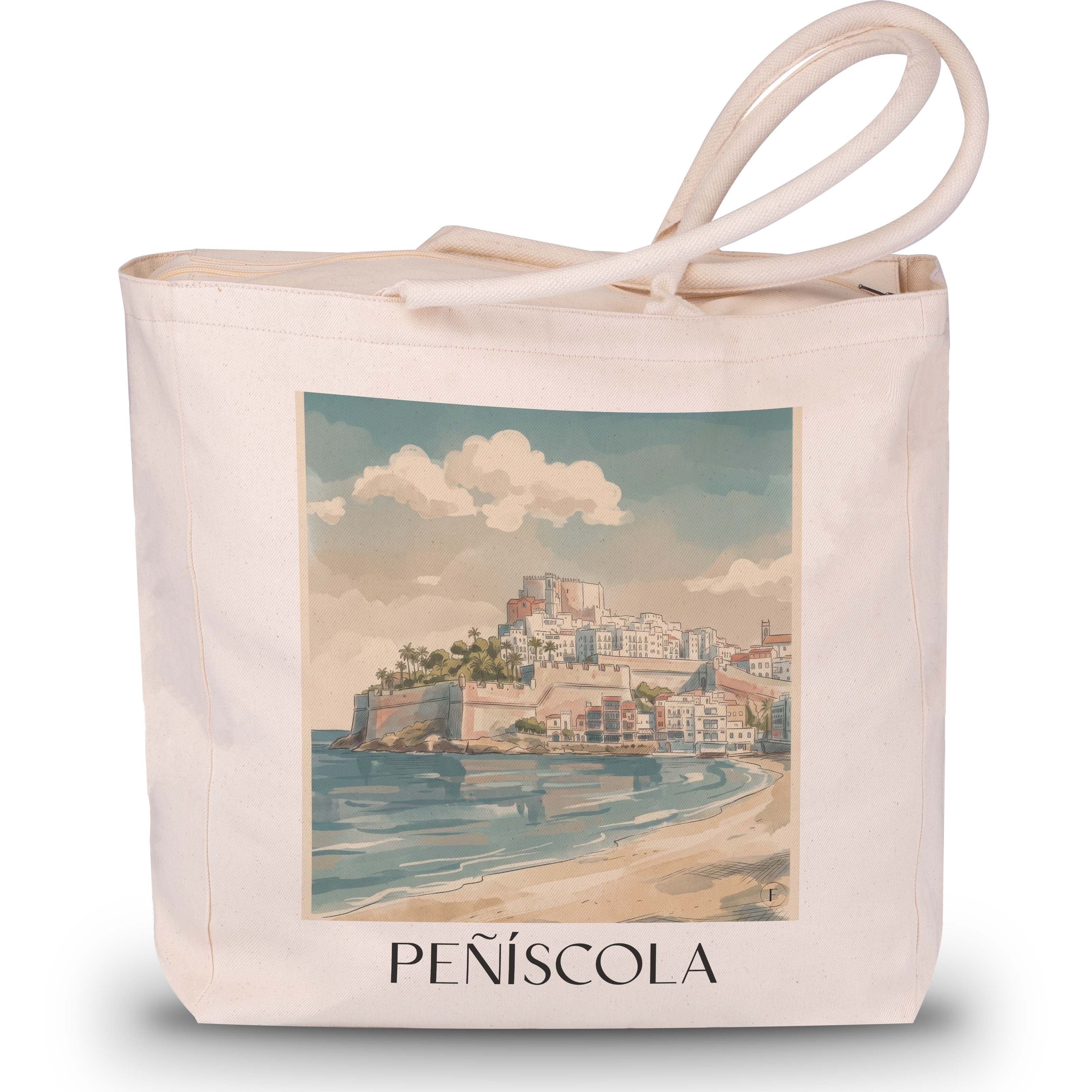 peñíscola-spanien-spanien-einkaufstasche-aquarell