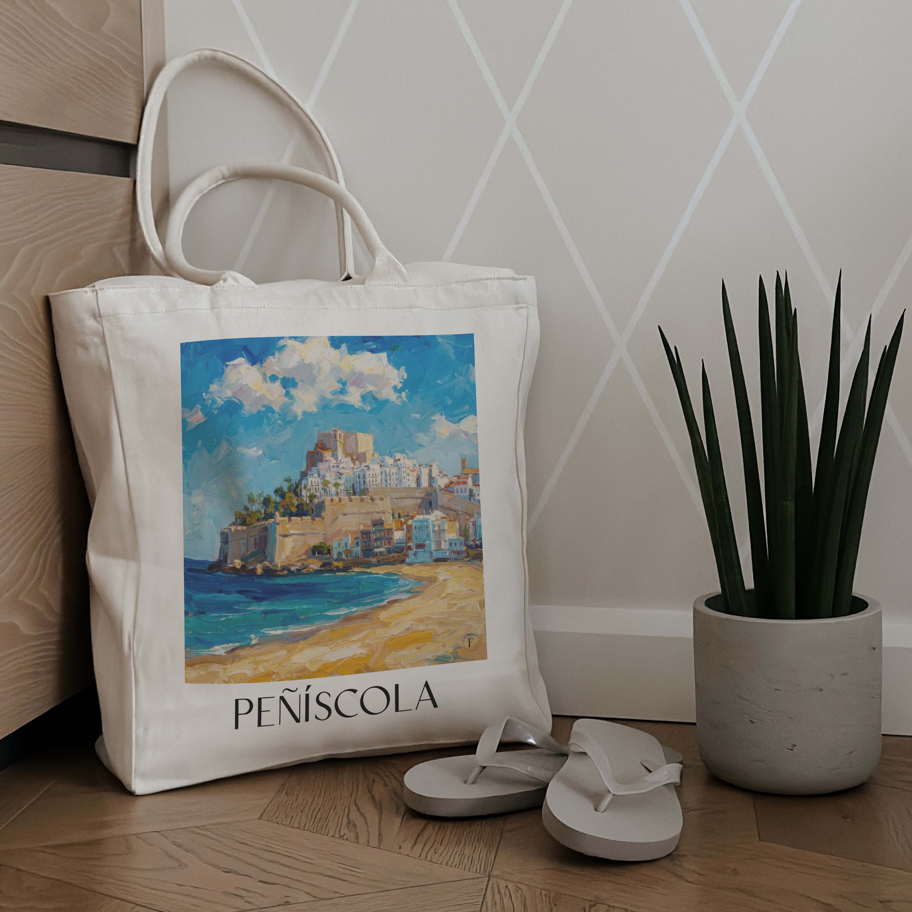 peñíscola-spanien-spanien-einkaufstasche-oil-painting-oelgemaelde