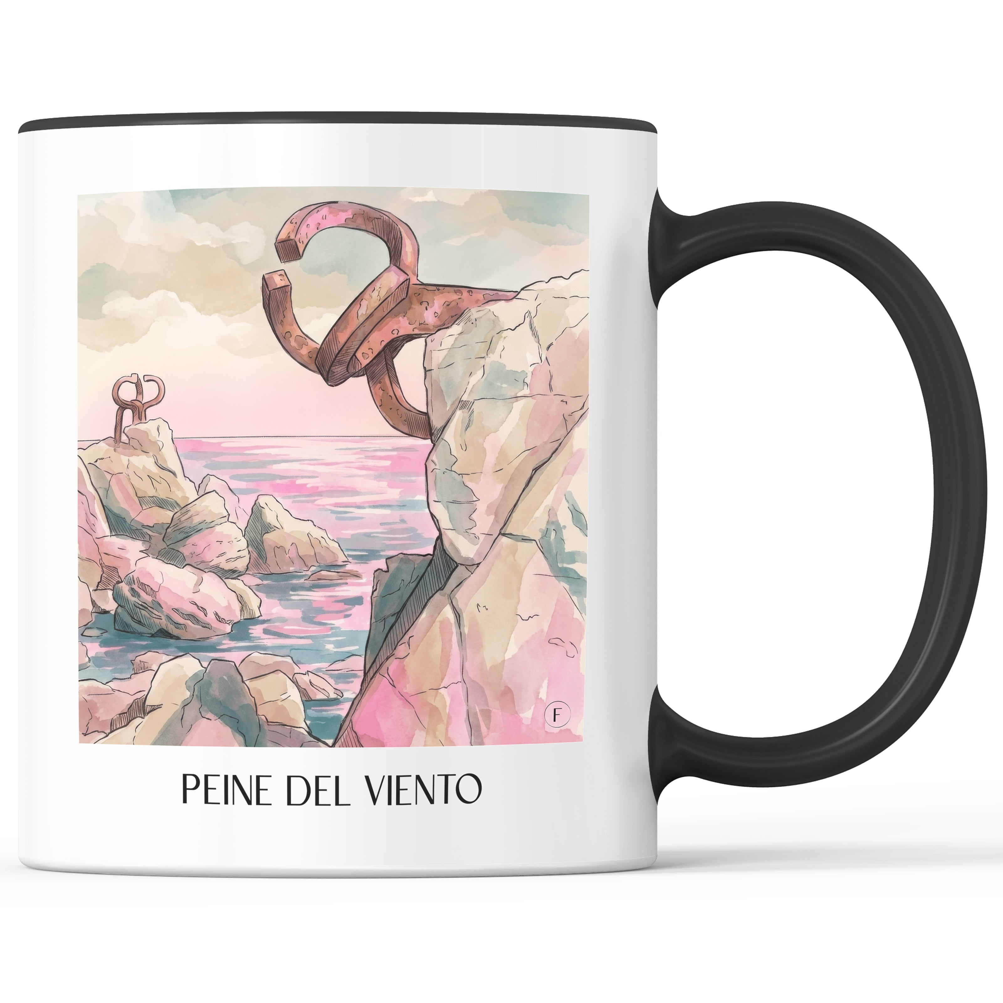 peine-del-viento-san-sebastián-spanien-kaffeebecher-aquarell-pink-rosa